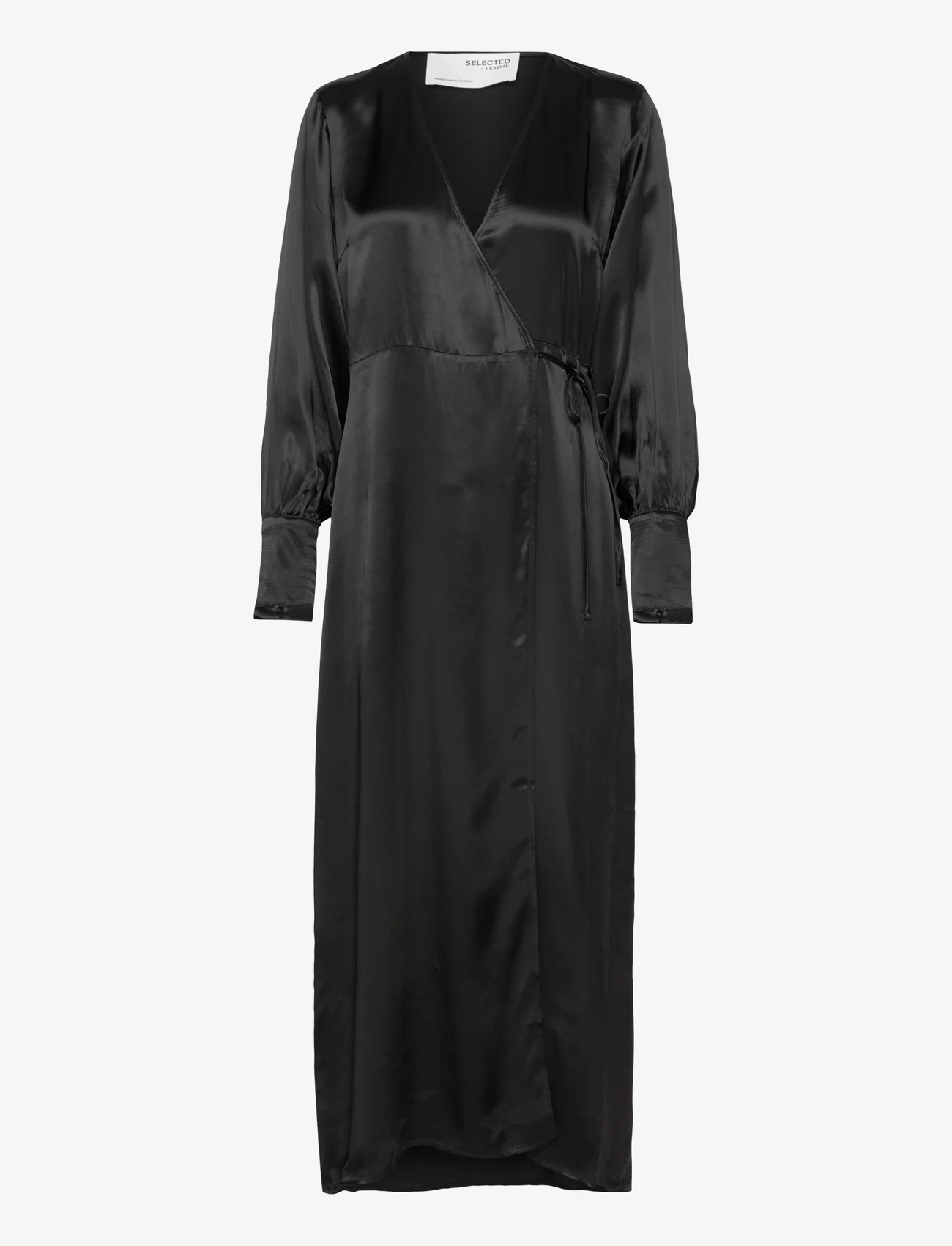 Selected Femme - SLFLYRA LS ANKLE WRAP DRESS B - kleitas ar pārlikumu - black - 0