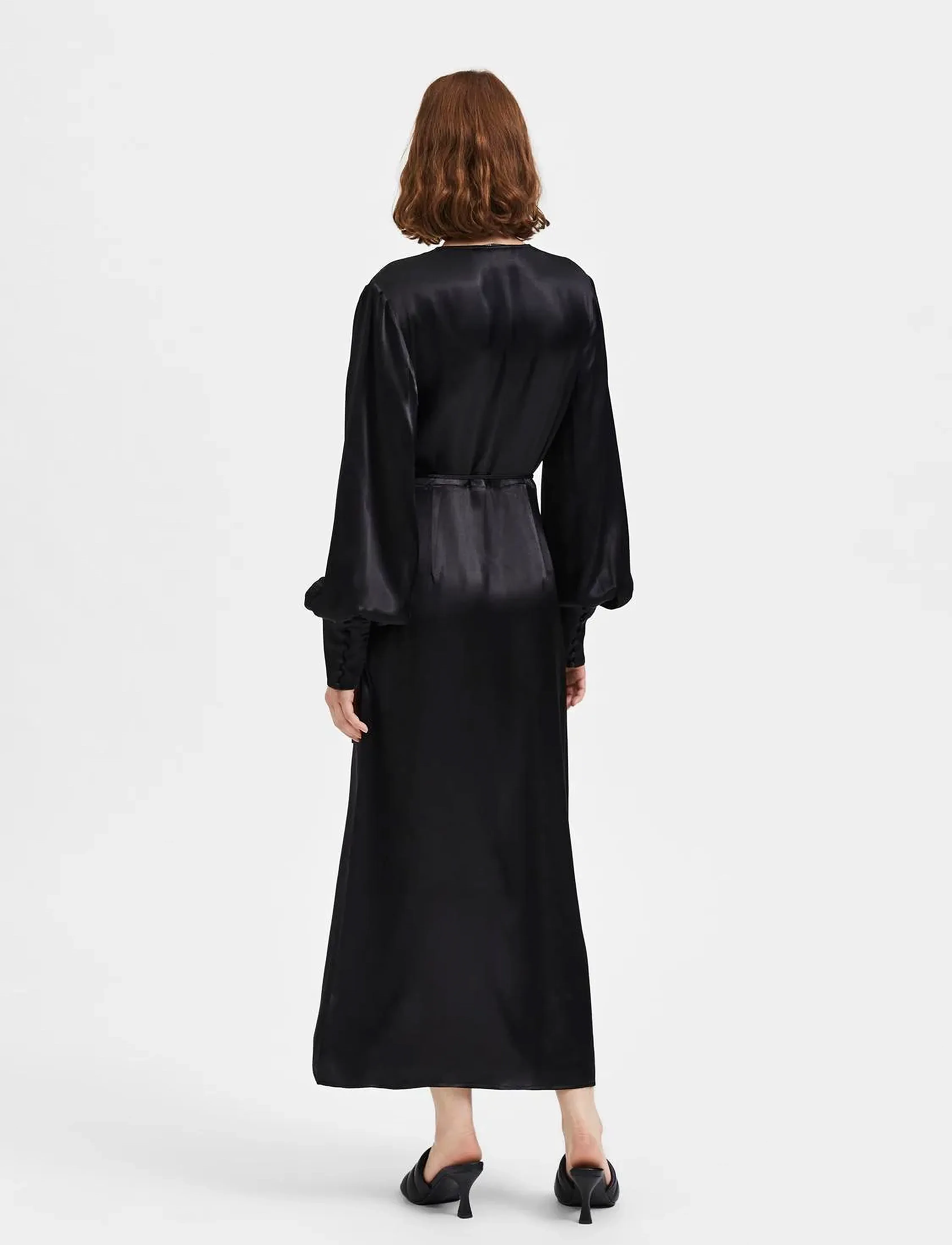 Selected - SLFLYRA LS ANKLE WRAP DRESS B - wickelkleider - black - 3