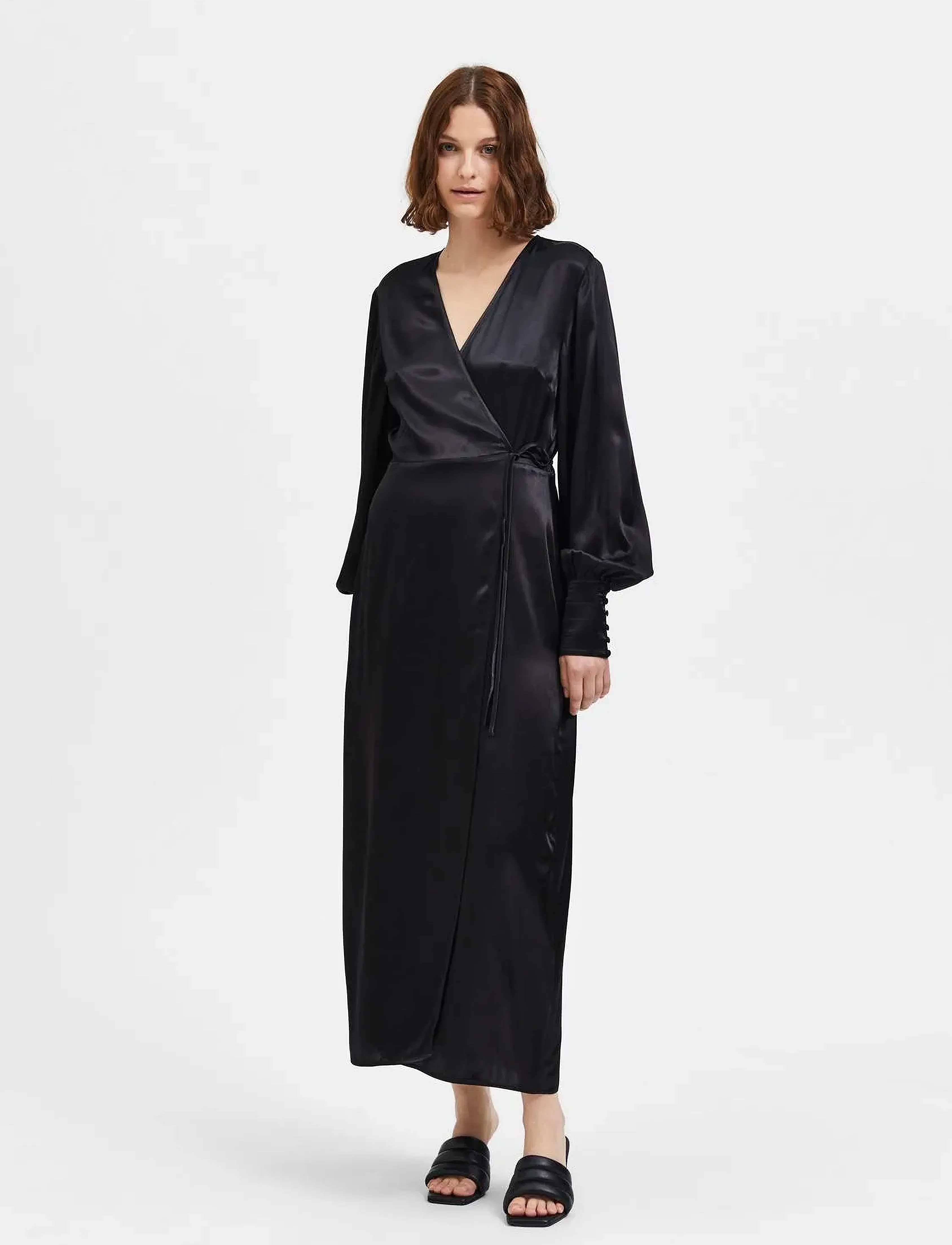 Selected - SLFLYRA LS ANKLE WRAP DRESS B - wickelkleider - black - 4