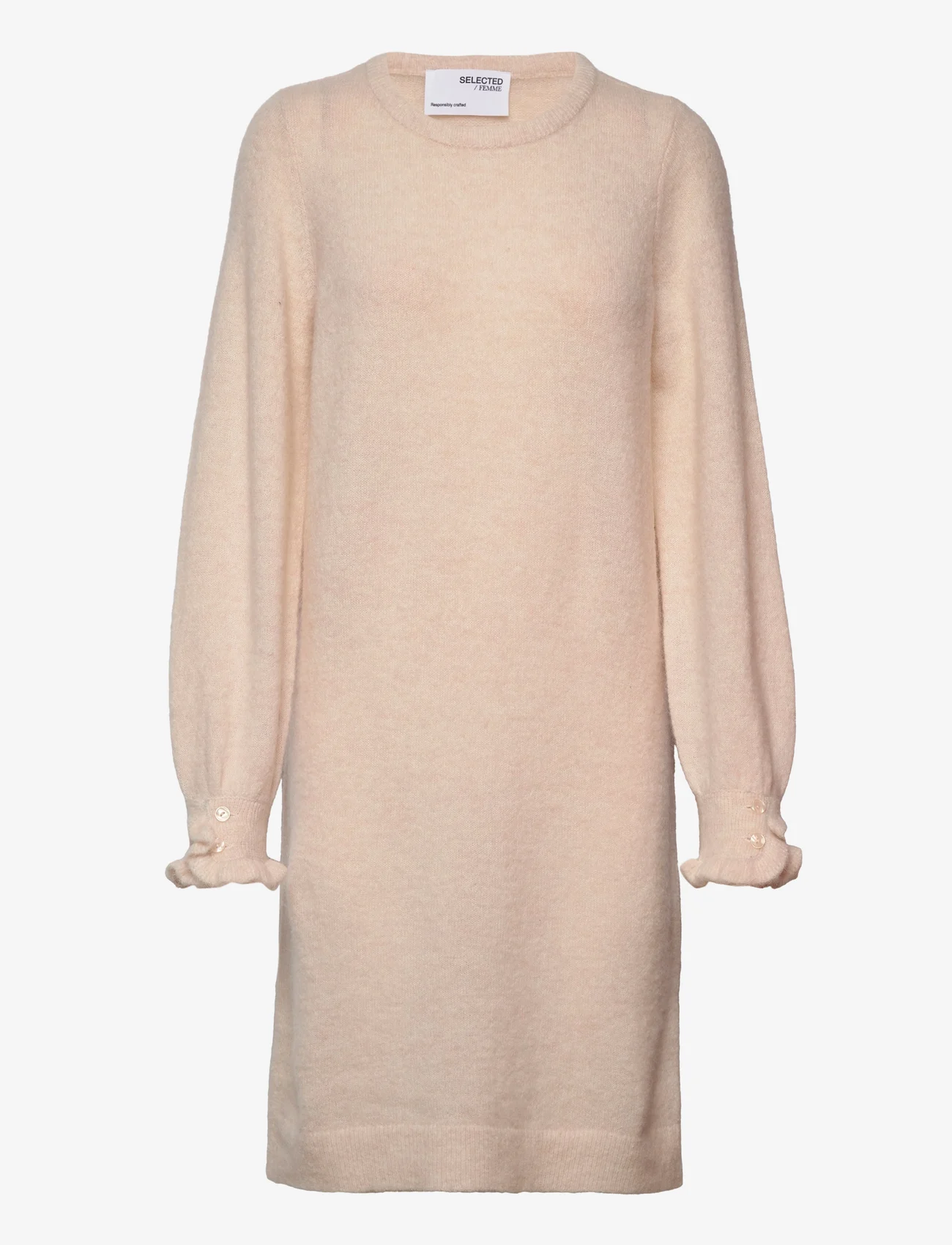Selected Femme - SLFSIA JUMA LS KNIT O-NECK DRESS B - knitted dresses - birch - 0