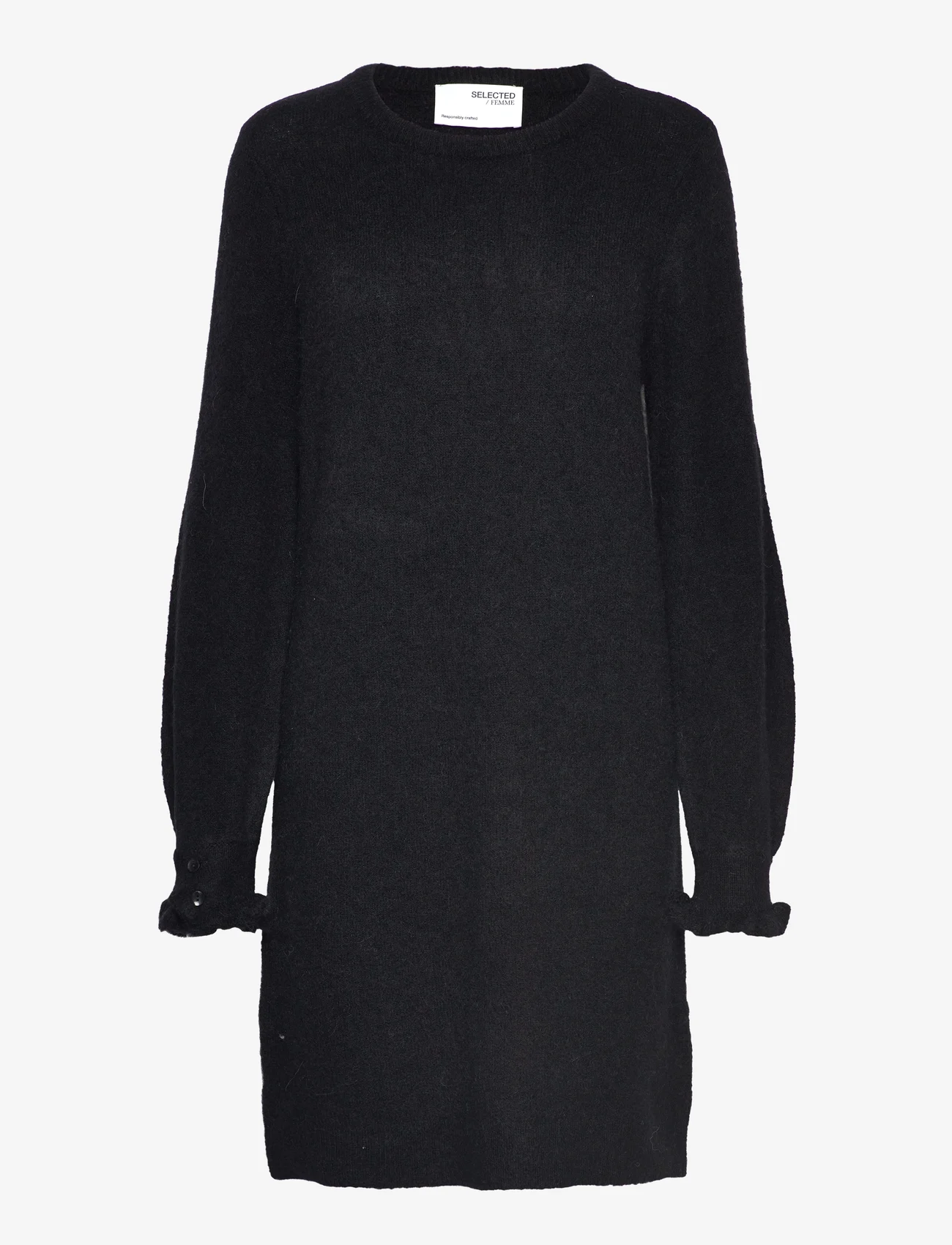Selected Femme - SLFSIA JUMA LS KNIT O-NECK DRESS B - knitted dresses - black - 0