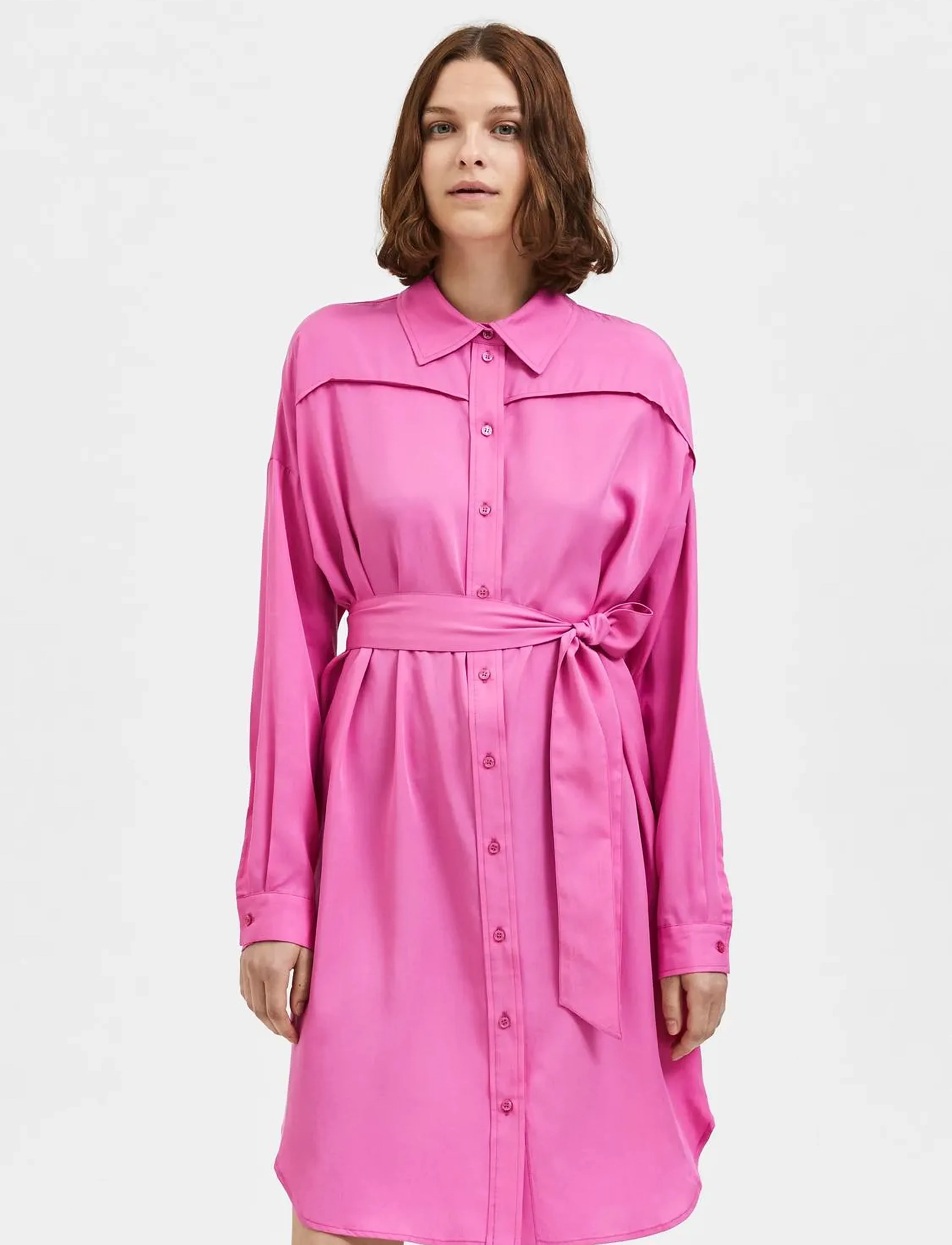 Selected SLFMERISA-TONIA LS SHORT SHIRT DRESS B - Kleidid - PHLOX PINK / pink/rose