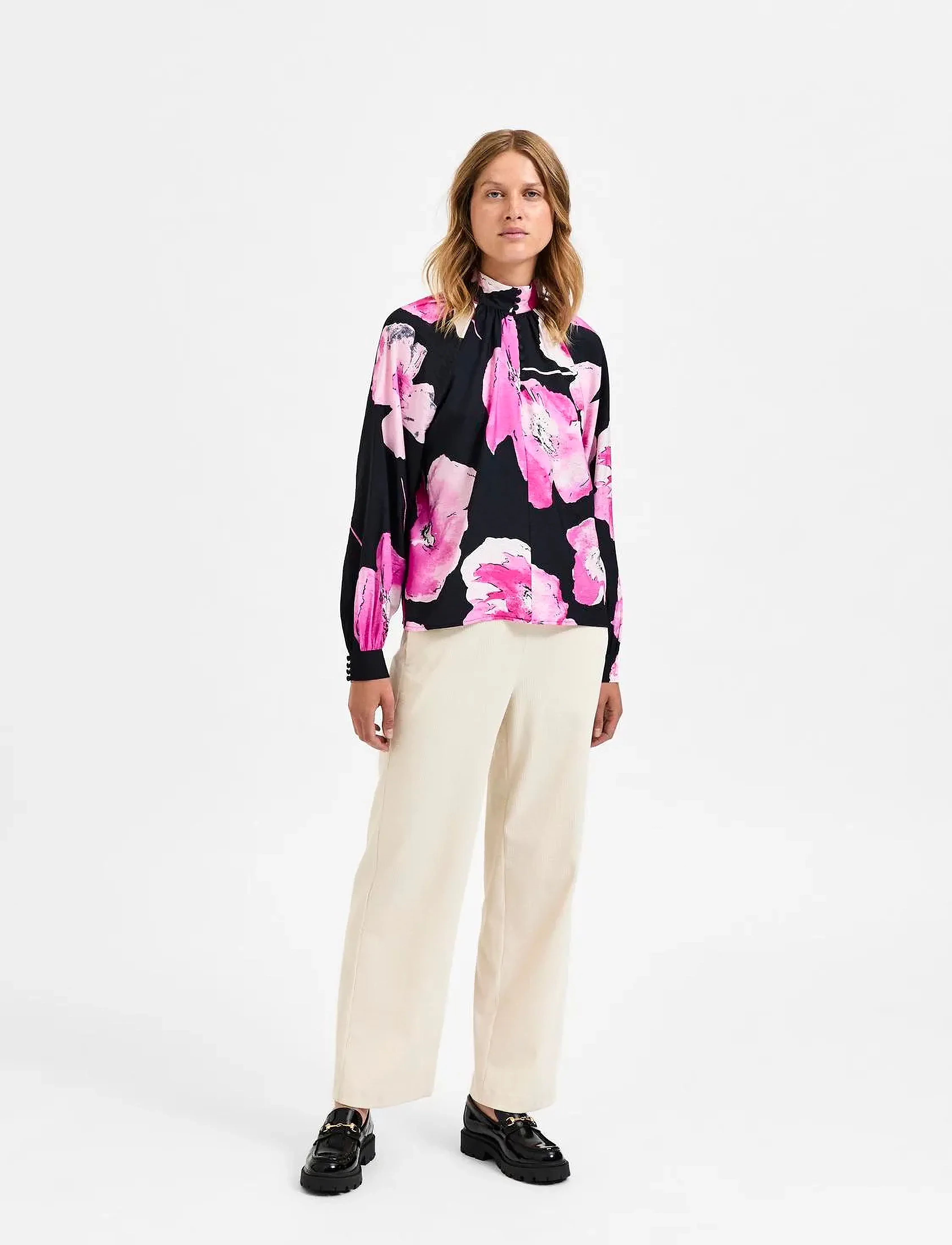 Selected - SLFAURA LS BUTTONED TOP B - langærmede bluser - black - 5