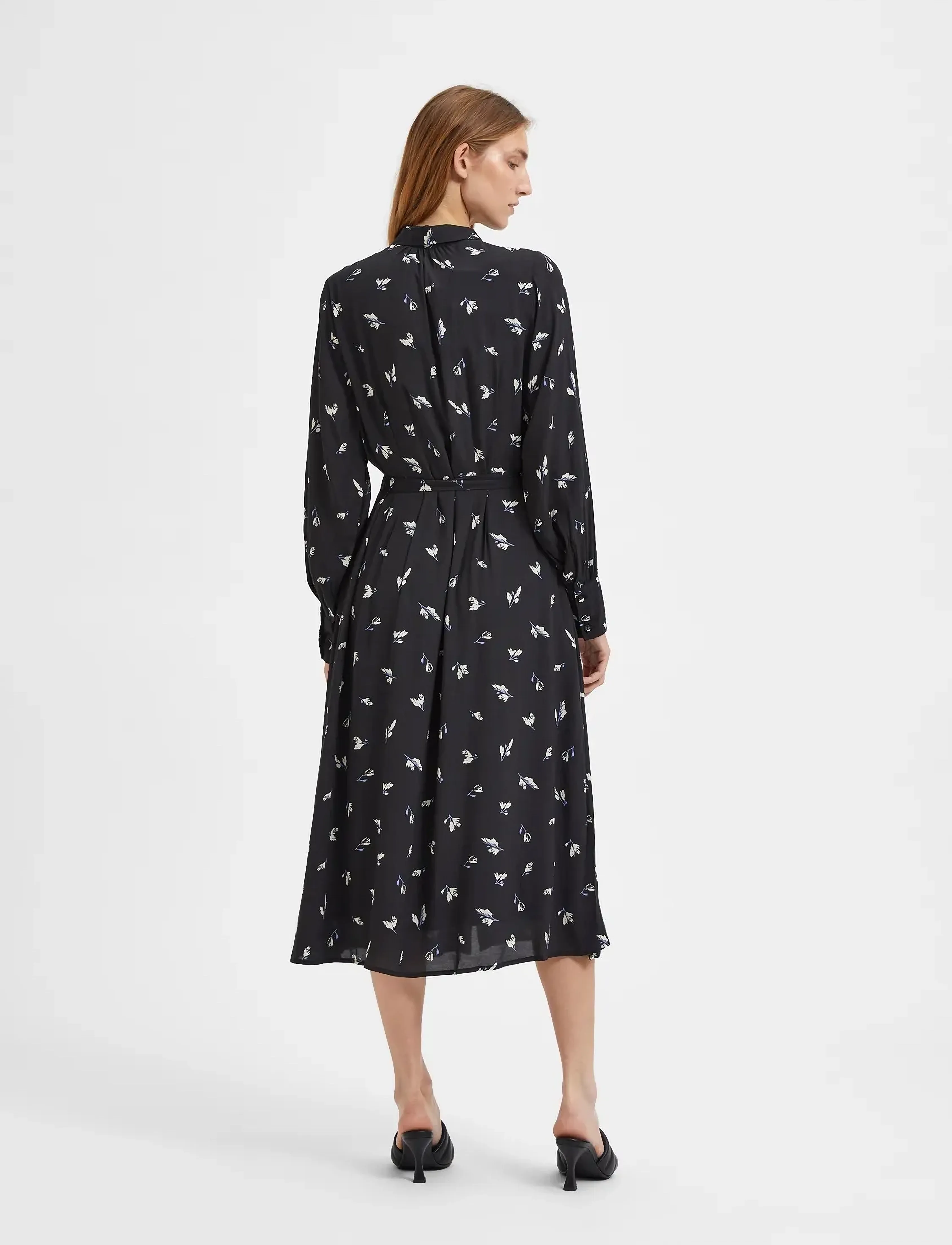 Selected - SLFWALDA LS AOP MIDI DRESS - skjortekjoler - black - 3