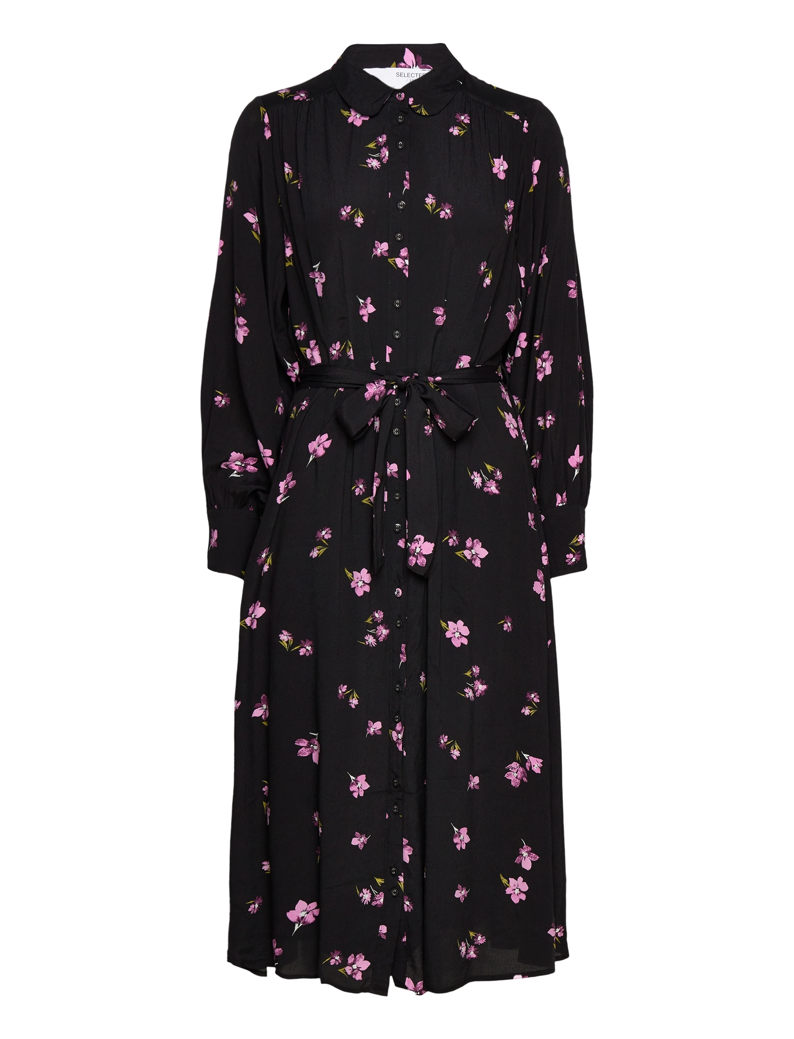 SELECTED Slfwalda Ls Aop Midi Kleid Schwarz - 34 - Damen