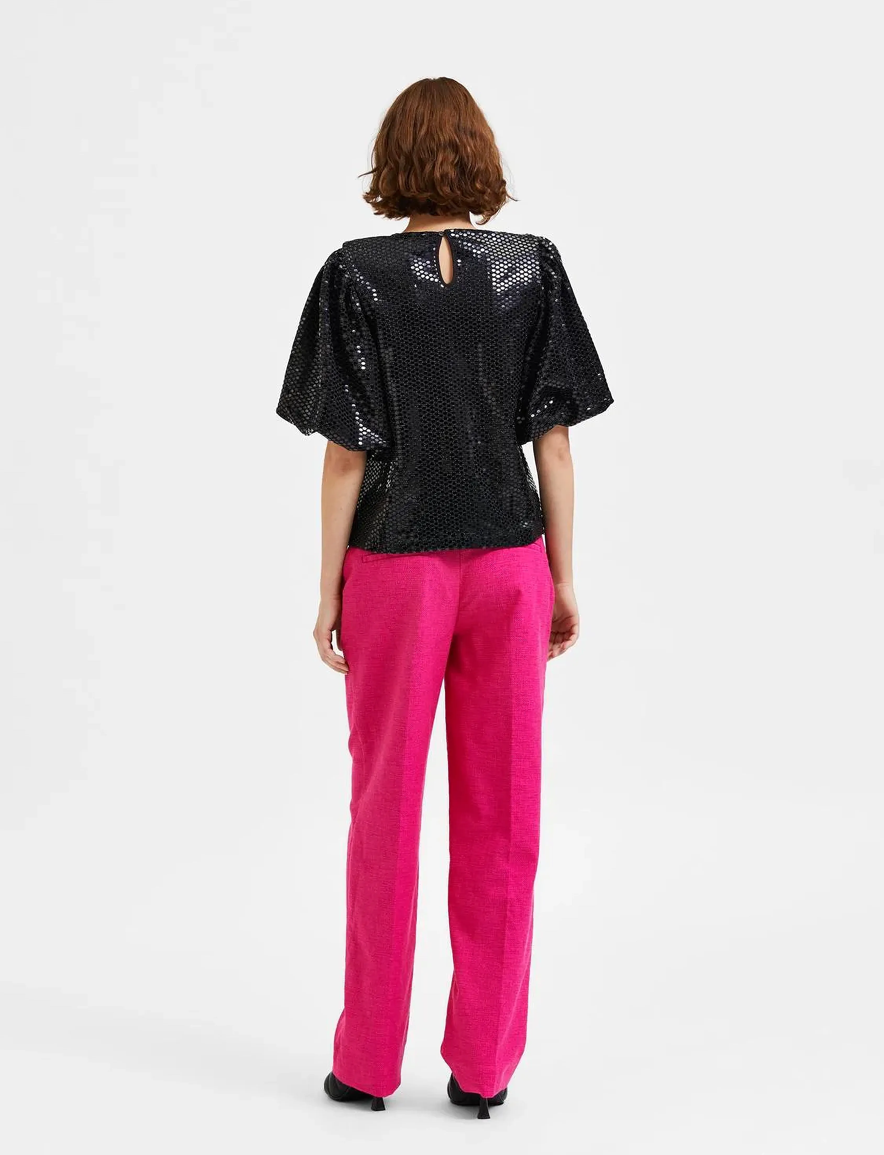 Selected - SLFSANDY 2/4 O-NECK TOP B - kortærmede bluser - black - 3