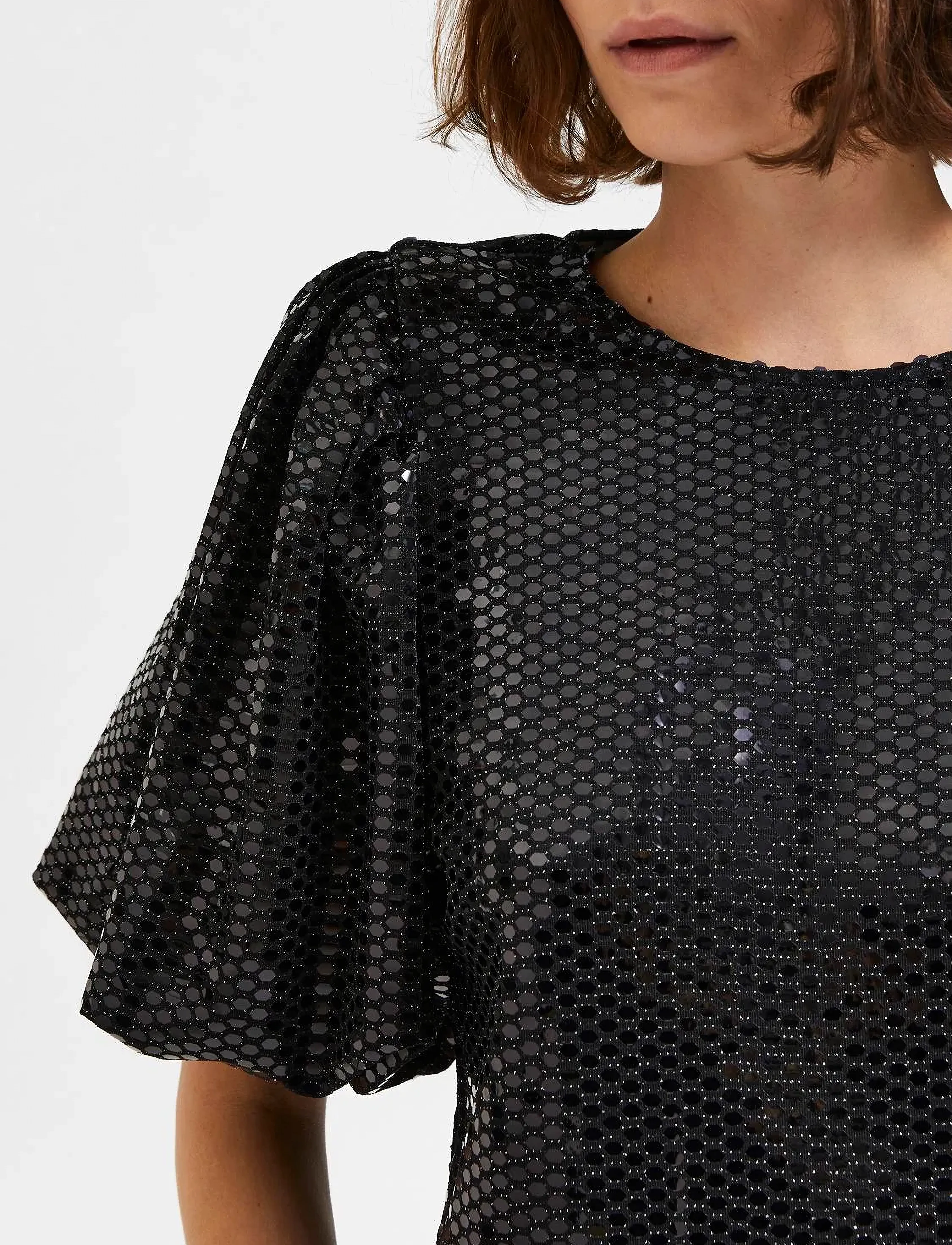 Selected - SLFSANDY 2/4 O-NECK TOP B - kortærmede bluser - black - 5