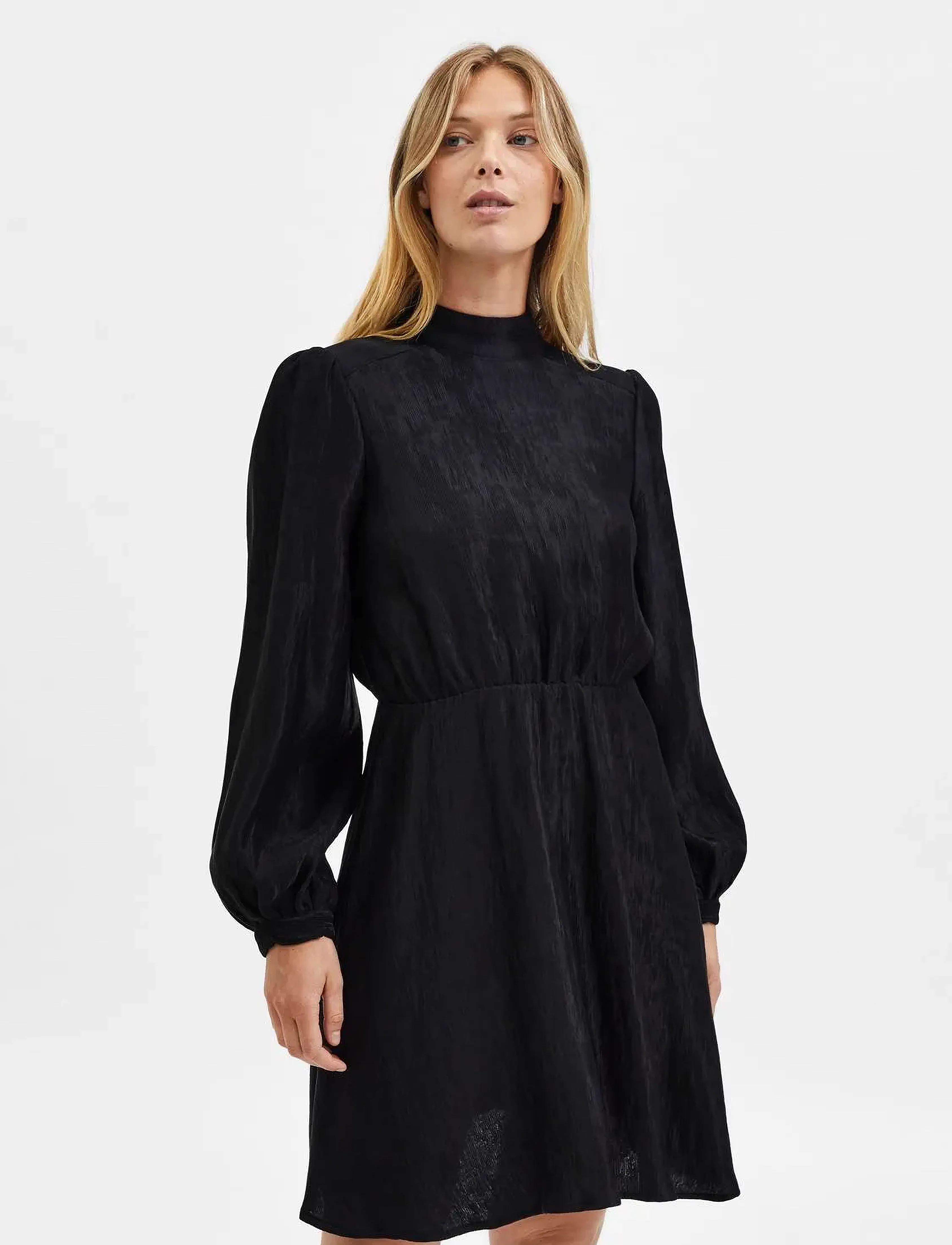 Selected SLFMADINA LS SHORT DRESS B - Kleider - BLACK / black