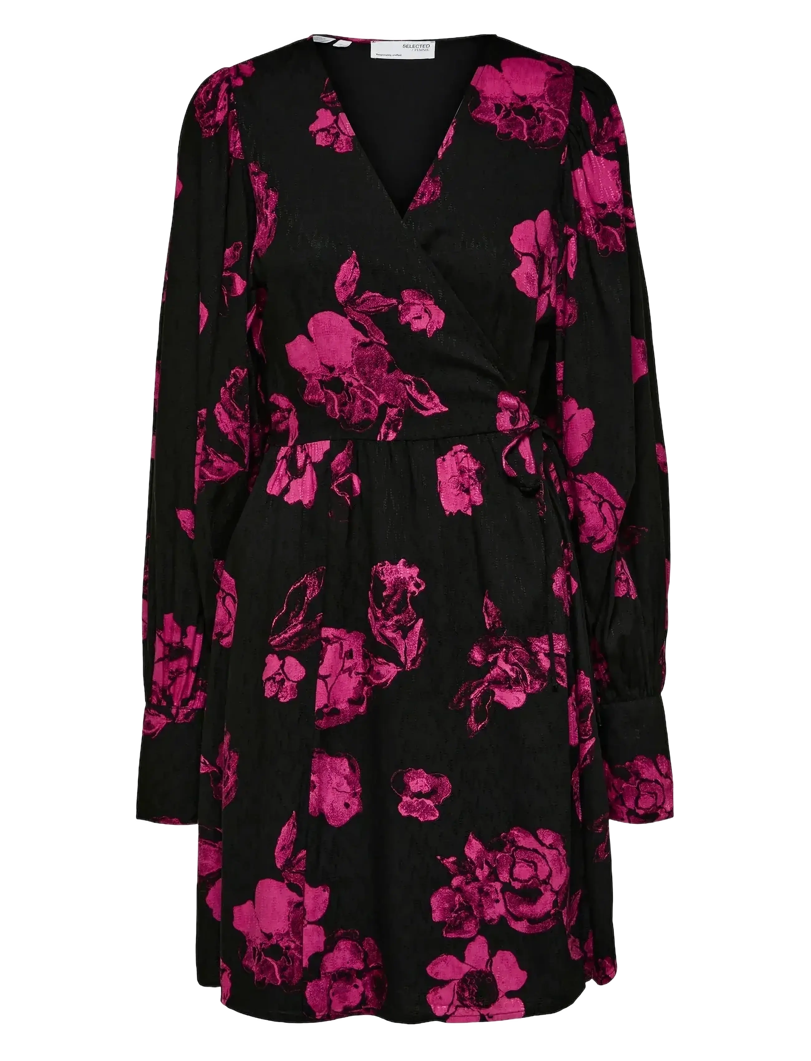 Selected SLFVALETTA LS SHORT WRAP DRESS B - Kleidung - BLACK / black