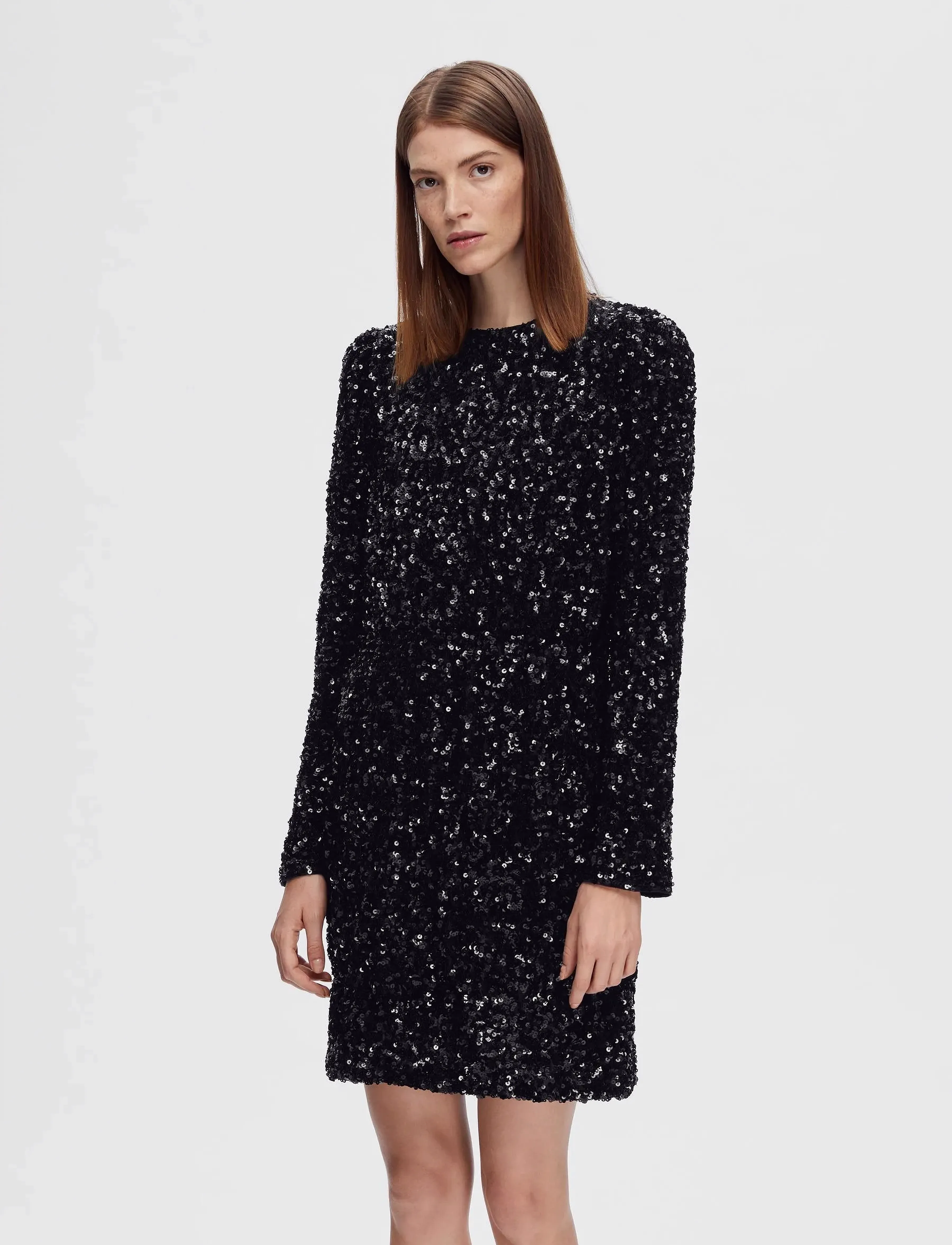 Selected - SLFCOLYN LS SHORT SEQUINS DRESS B - pailletkjoler - black - 3