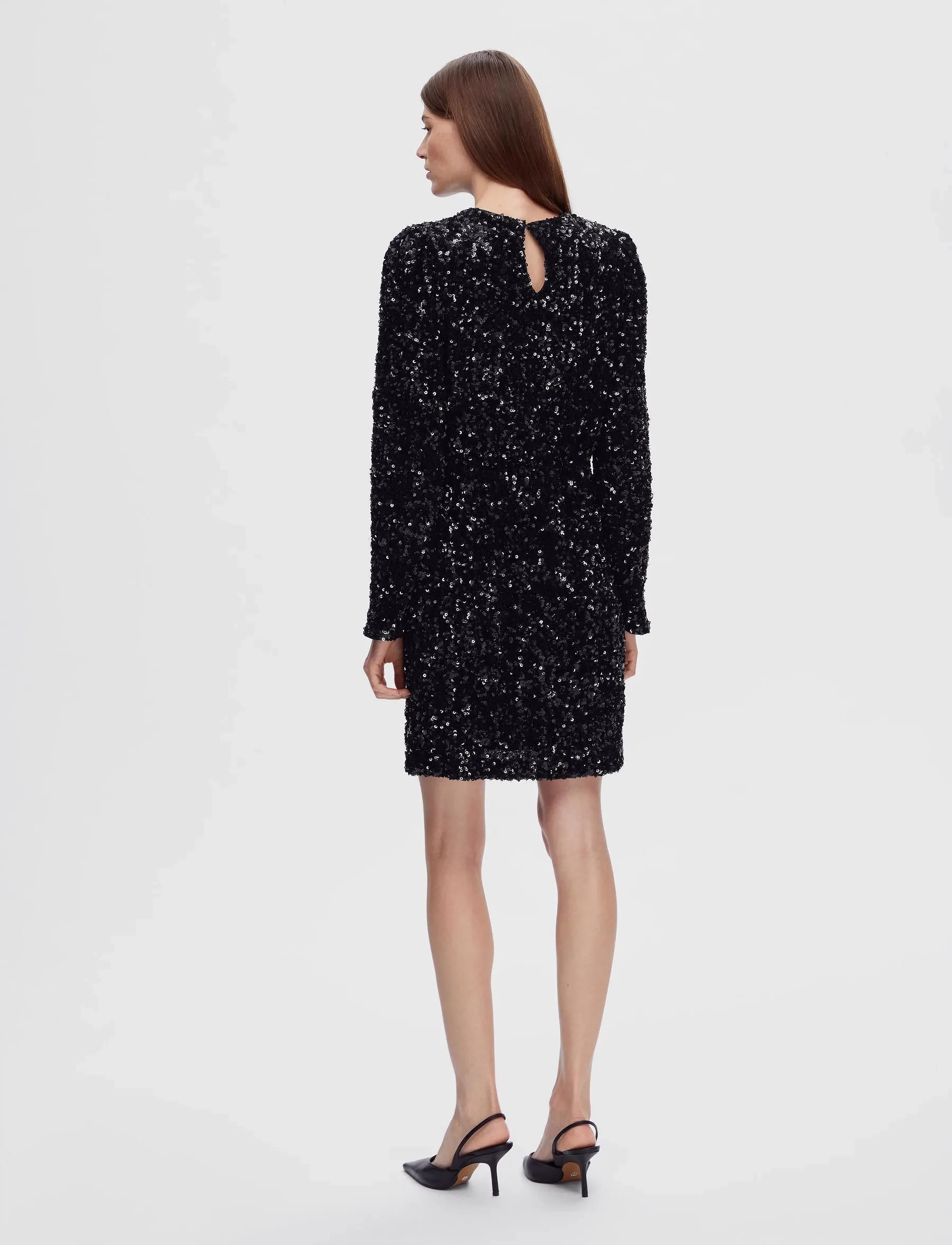 Selected - SLFCOLYN LS SHORT SEQUINS DRESS B - pailletkjoler - black - 4