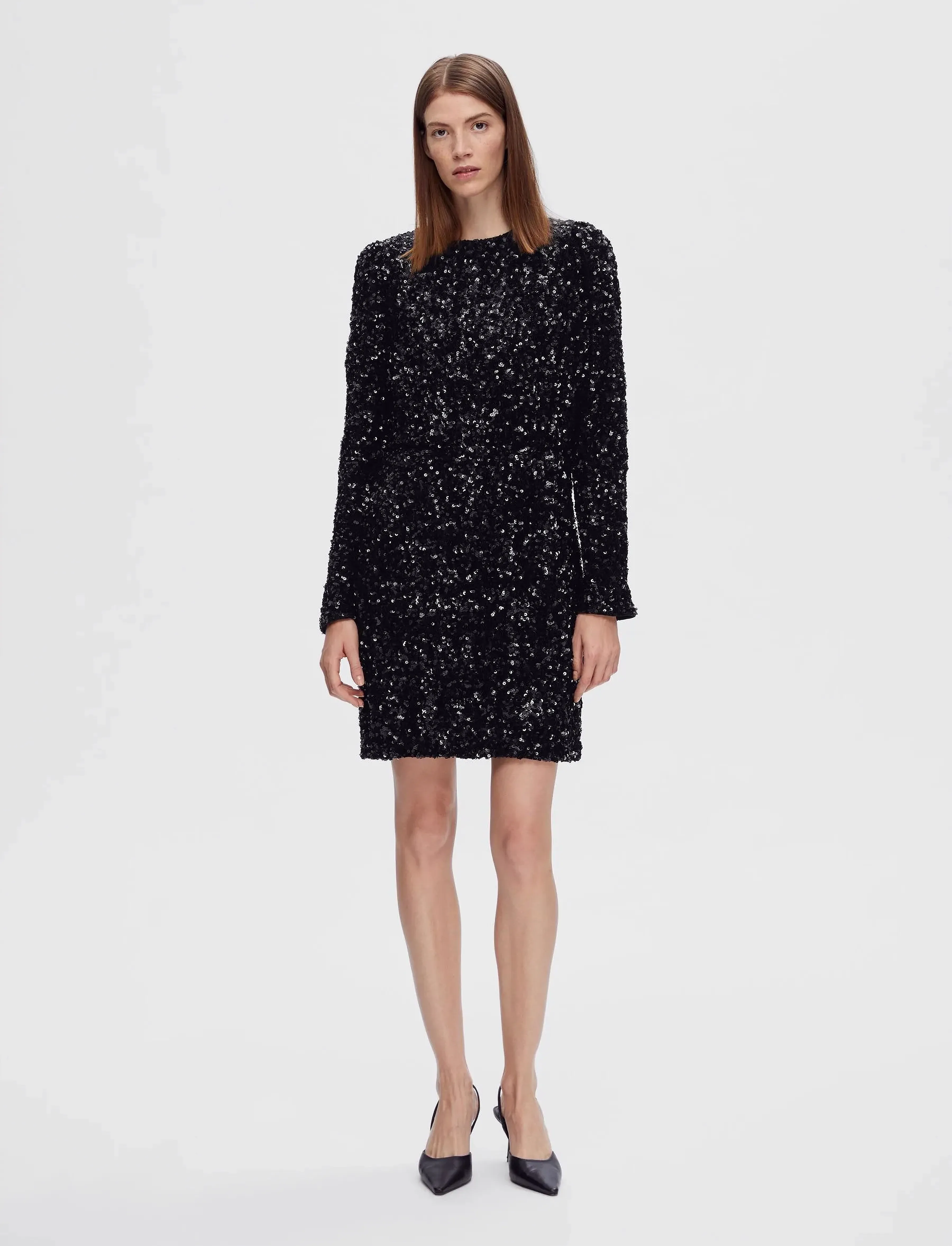 Selected - SLFCOLYN LS SHORT SEQUINS DRESS B - pailletkjoler - black - 5