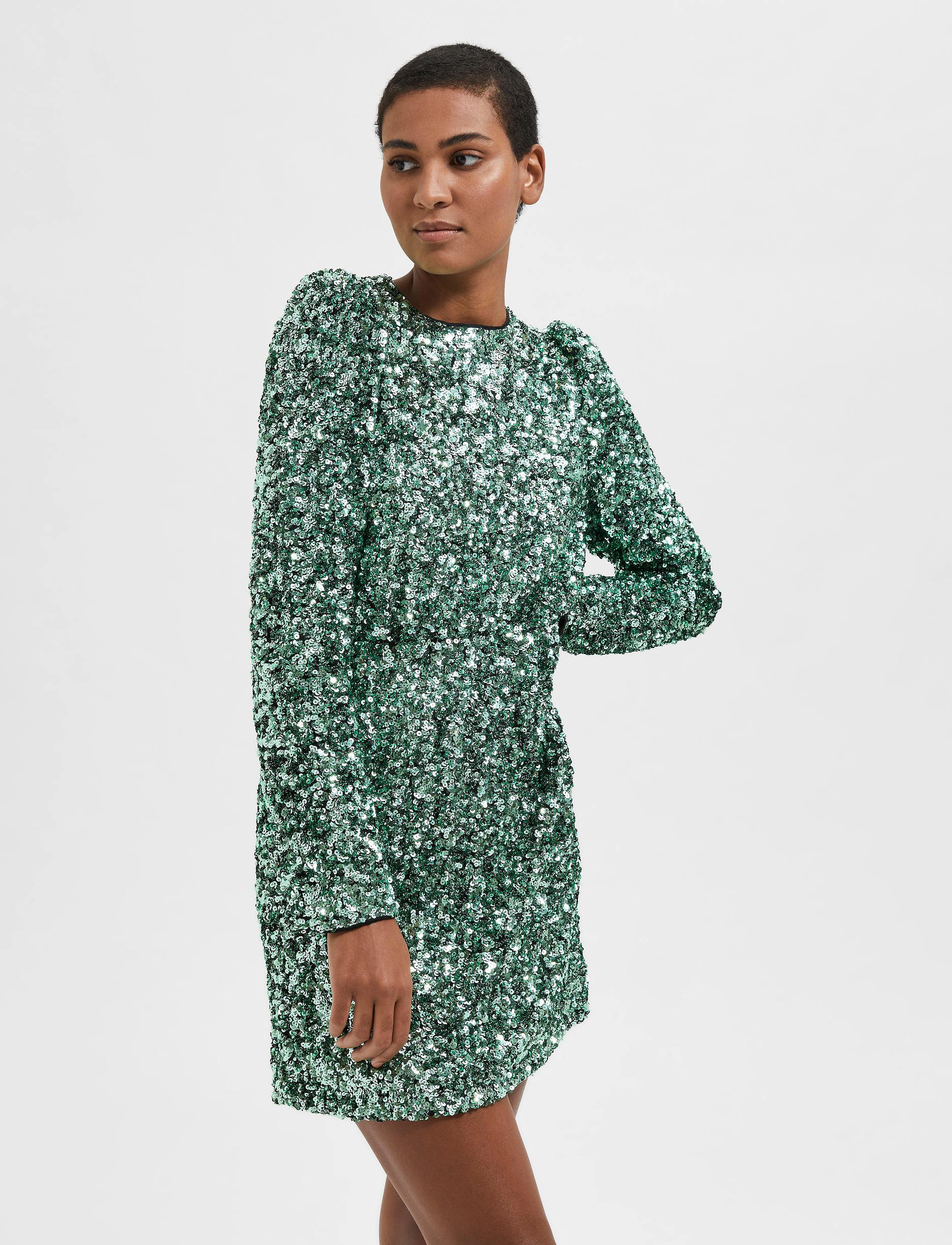 Selected SLFCOLYN LS SHORT SEQUINS DRESS B - Kleidid - LODEN FROST / green