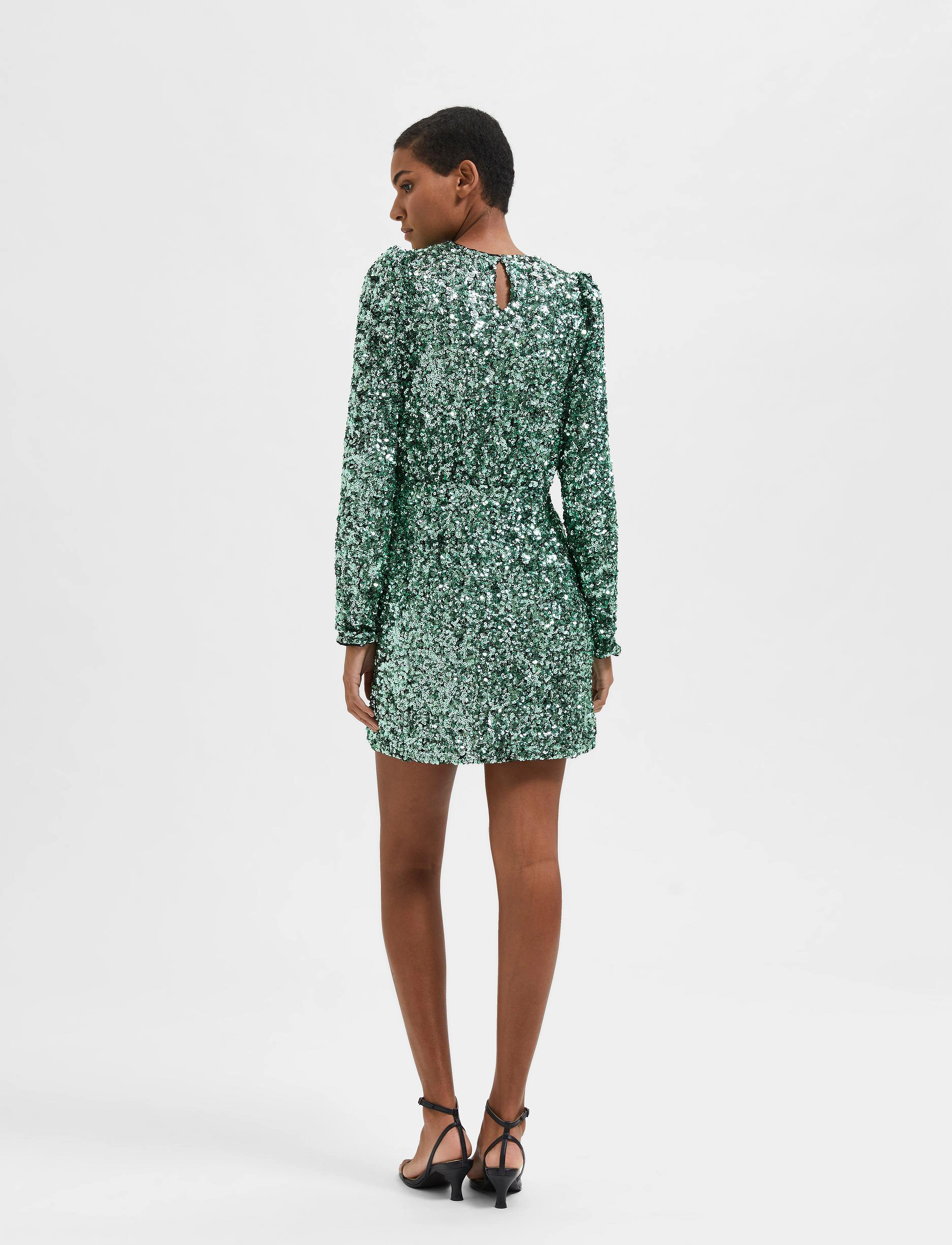 Selected - SLFCOLYN LS SHORT SEQUINS DRESS B - pailletkjoler - loden frost - 3