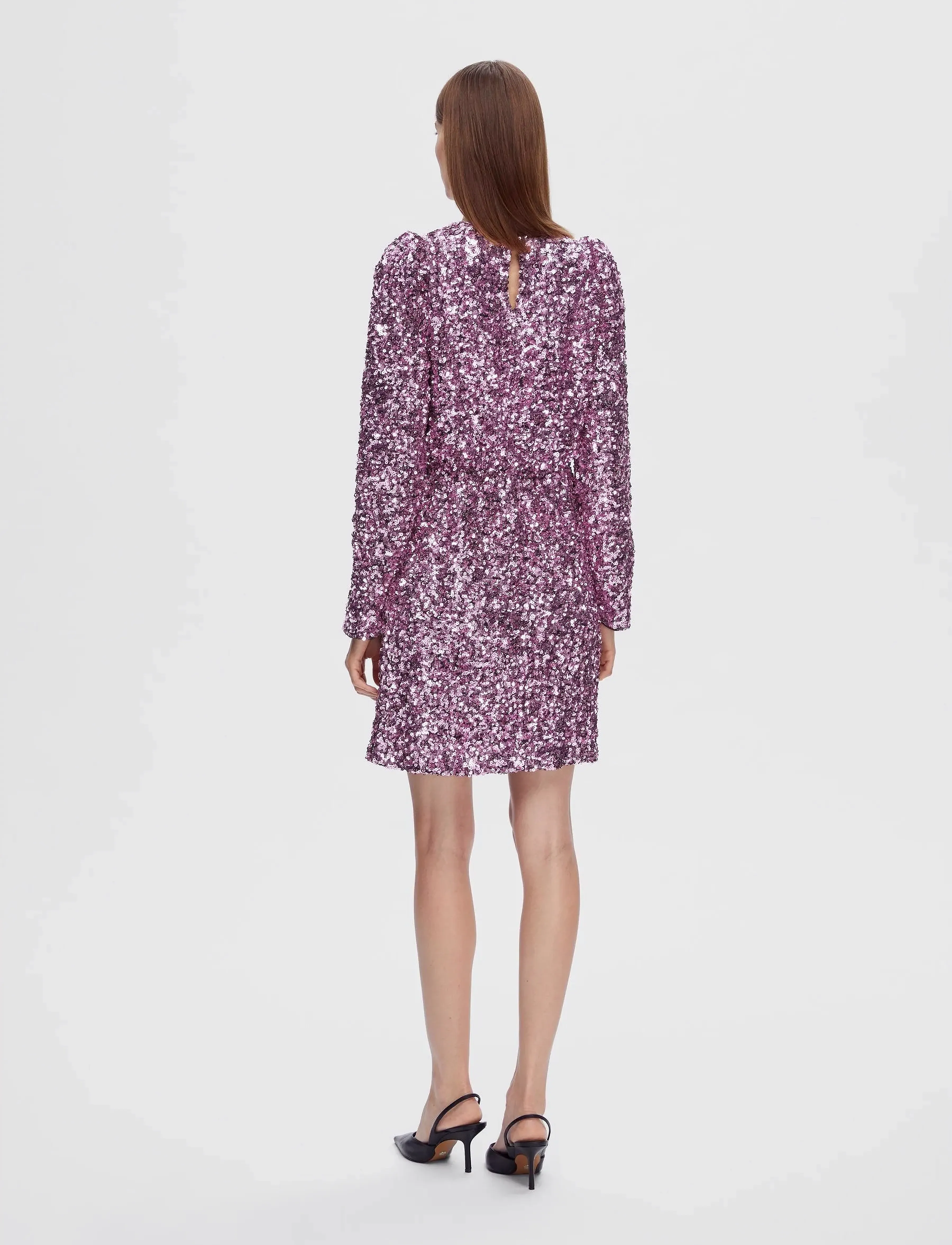 Selected - SLFCOLYN LS SHORT SEQUINS DRESS B - pailletkjoler - pink lavender - 3