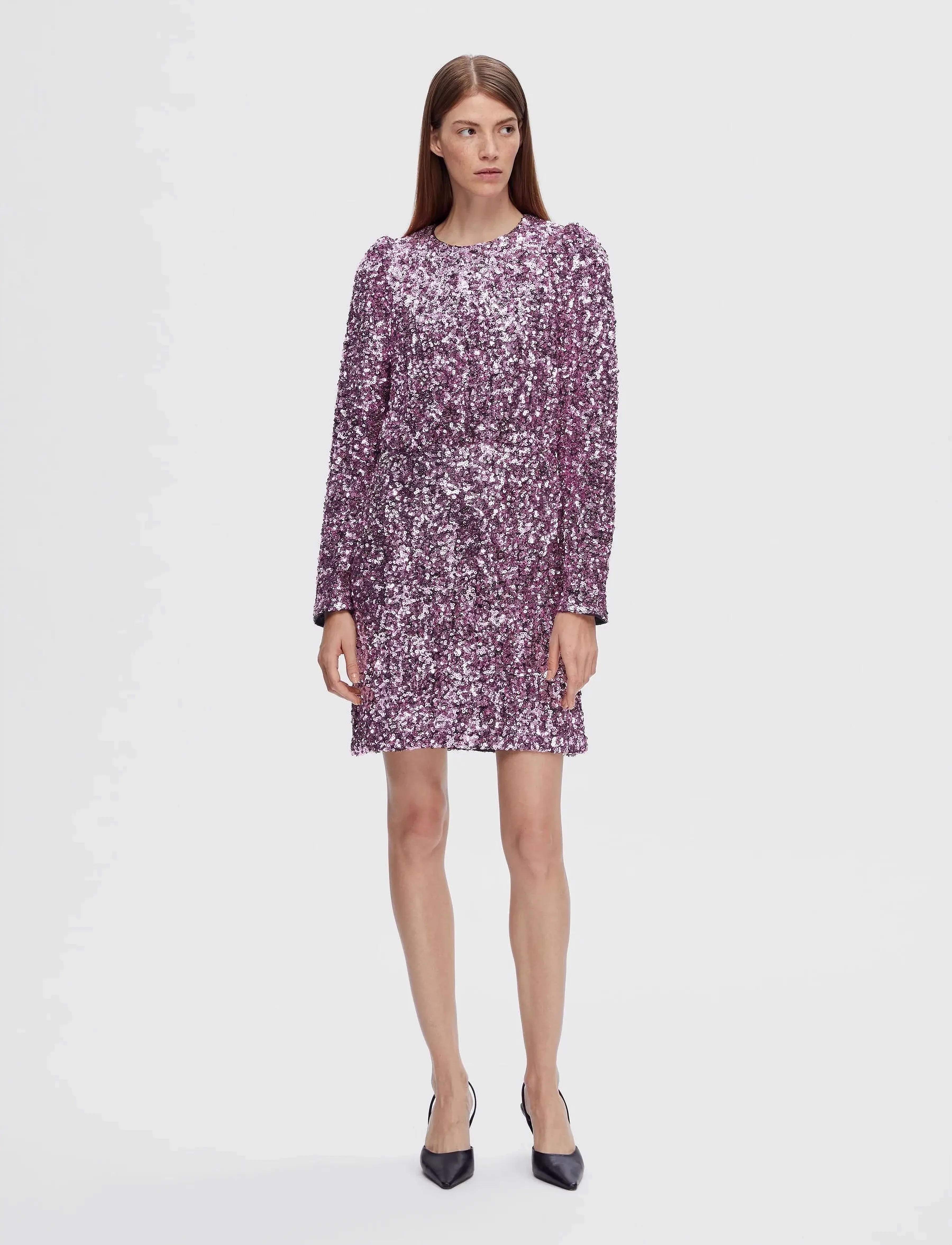 Selected - SLFCOLYN LS SHORT SEQUINS DRESS B - pailletkjoler - pink lavender - 4