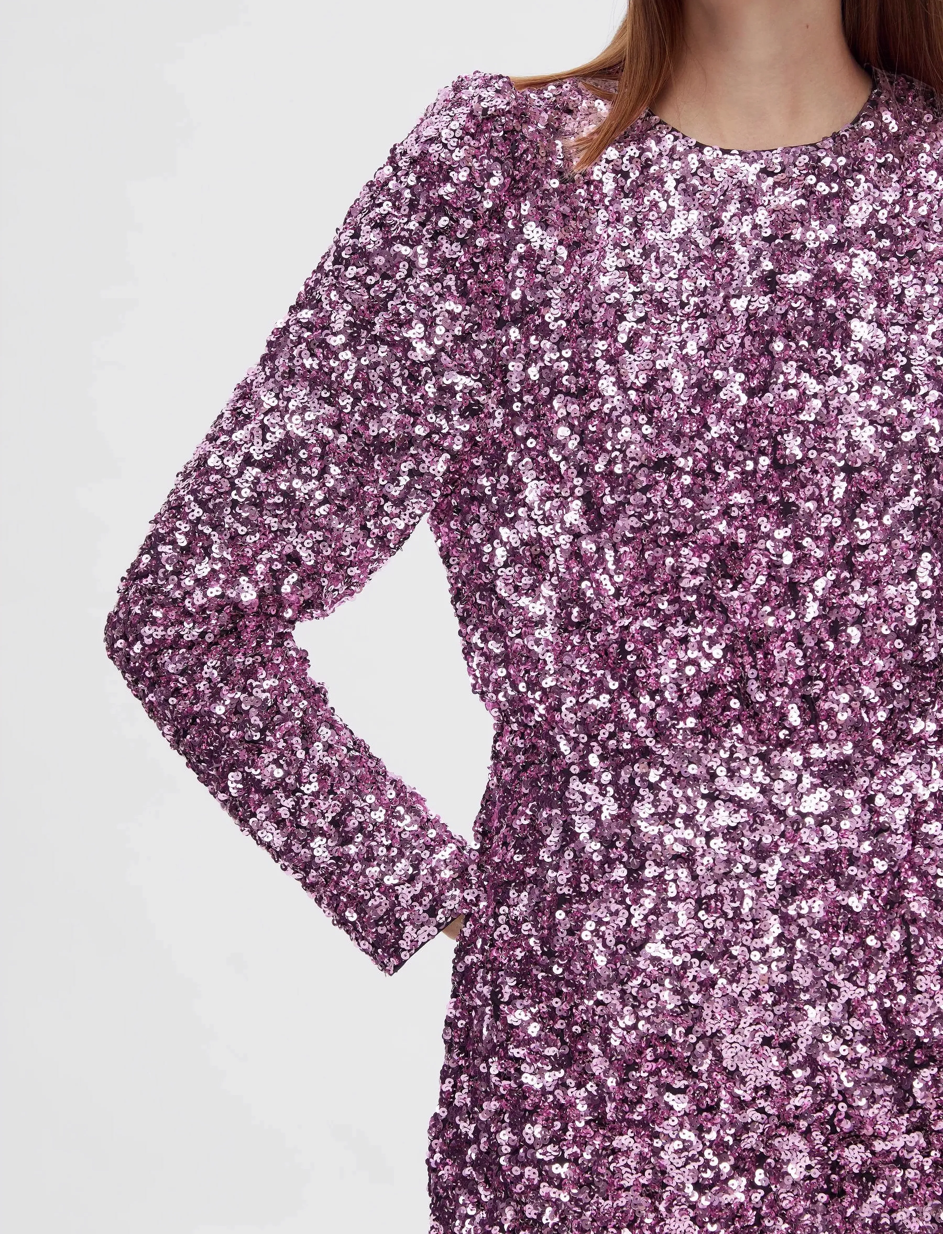 Selected - SLFCOLYN LS SHORT SEQUINS DRESS B - pailletkjoler - pink lavender - 5