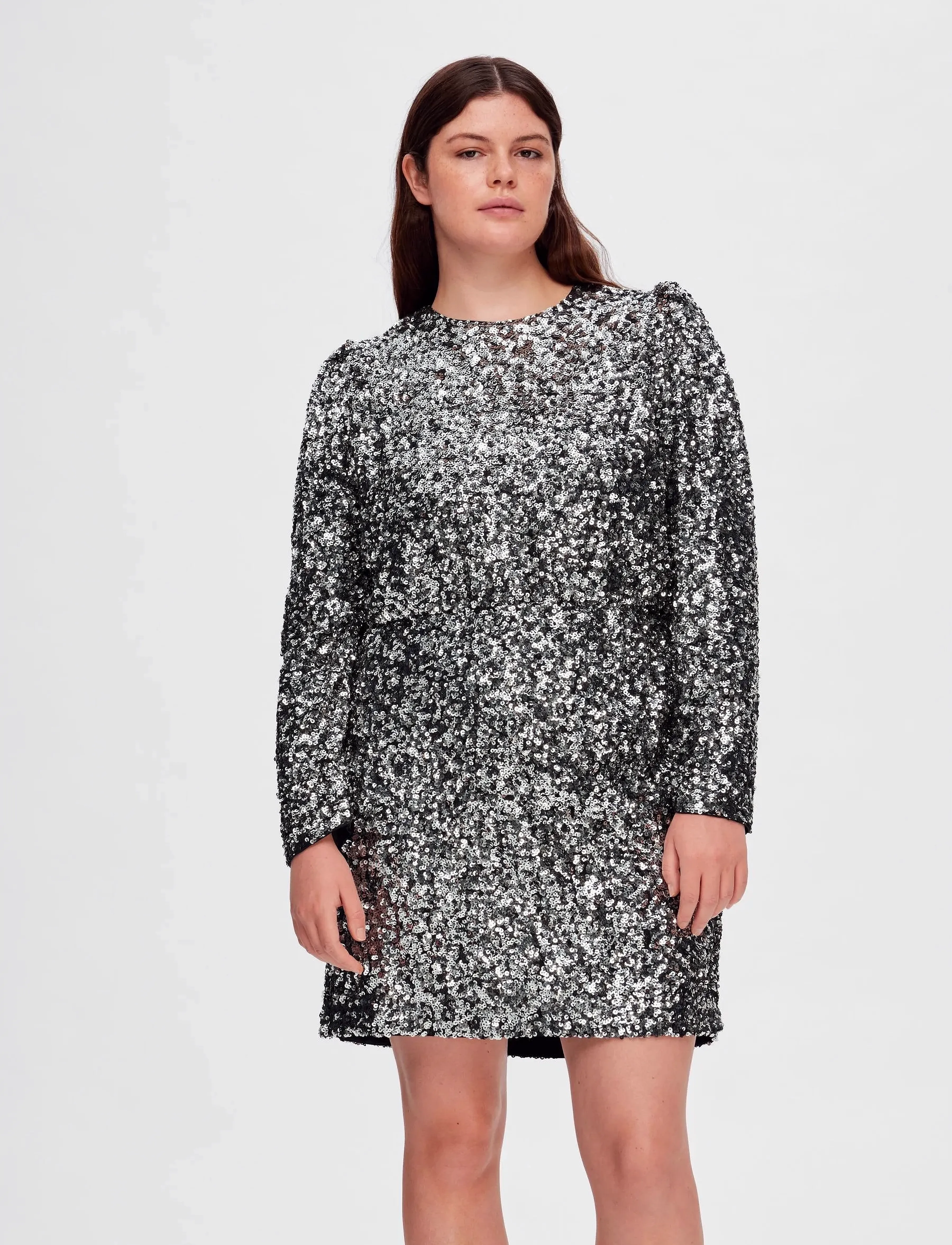Selected - SLFCOLYN LS SHORT SEQUINS DRESS B - paillettenkleider - silver - 2