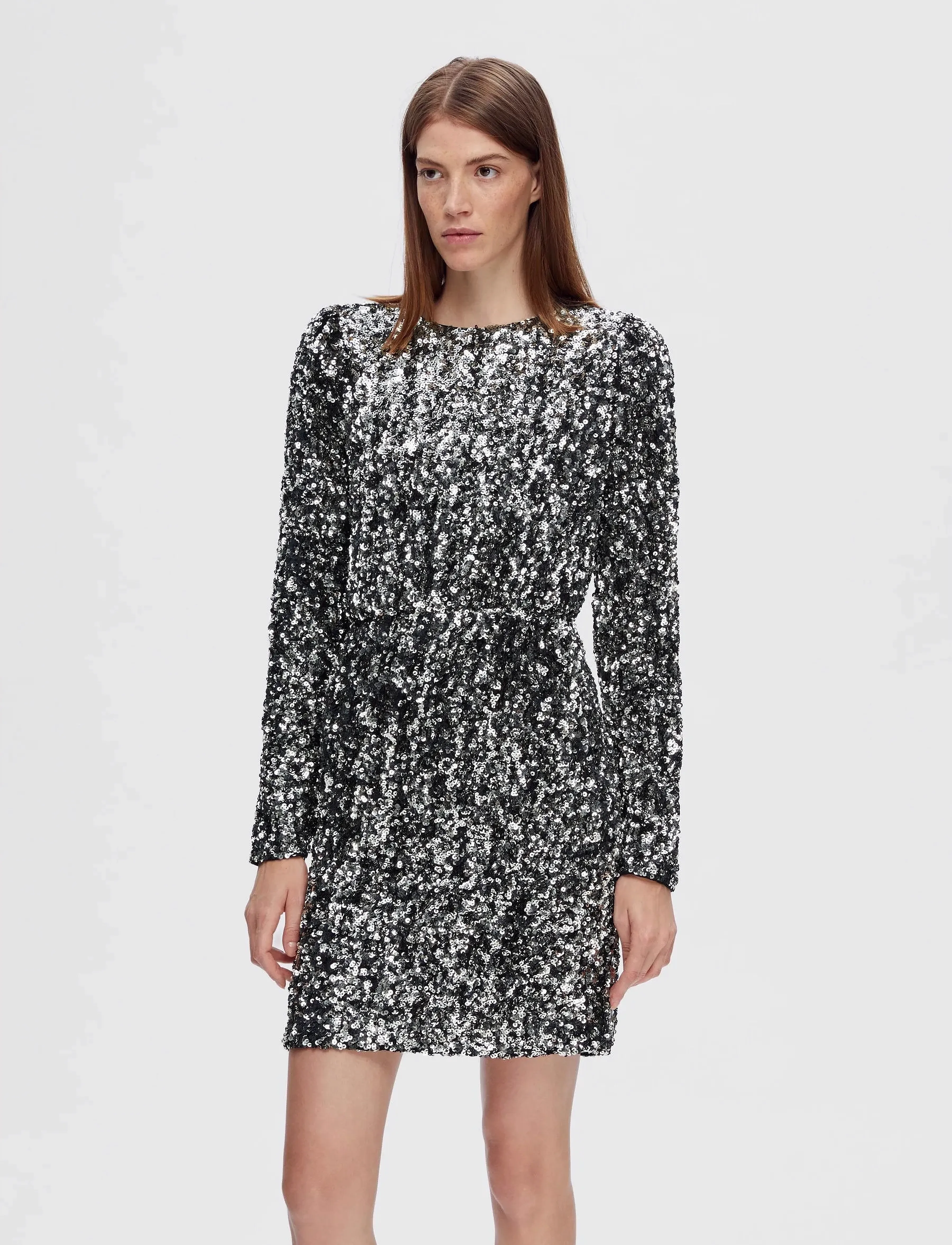 Selected - SLFCOLYN LS SHORT SEQUINS DRESS B - paillettenkleider - silver - 3