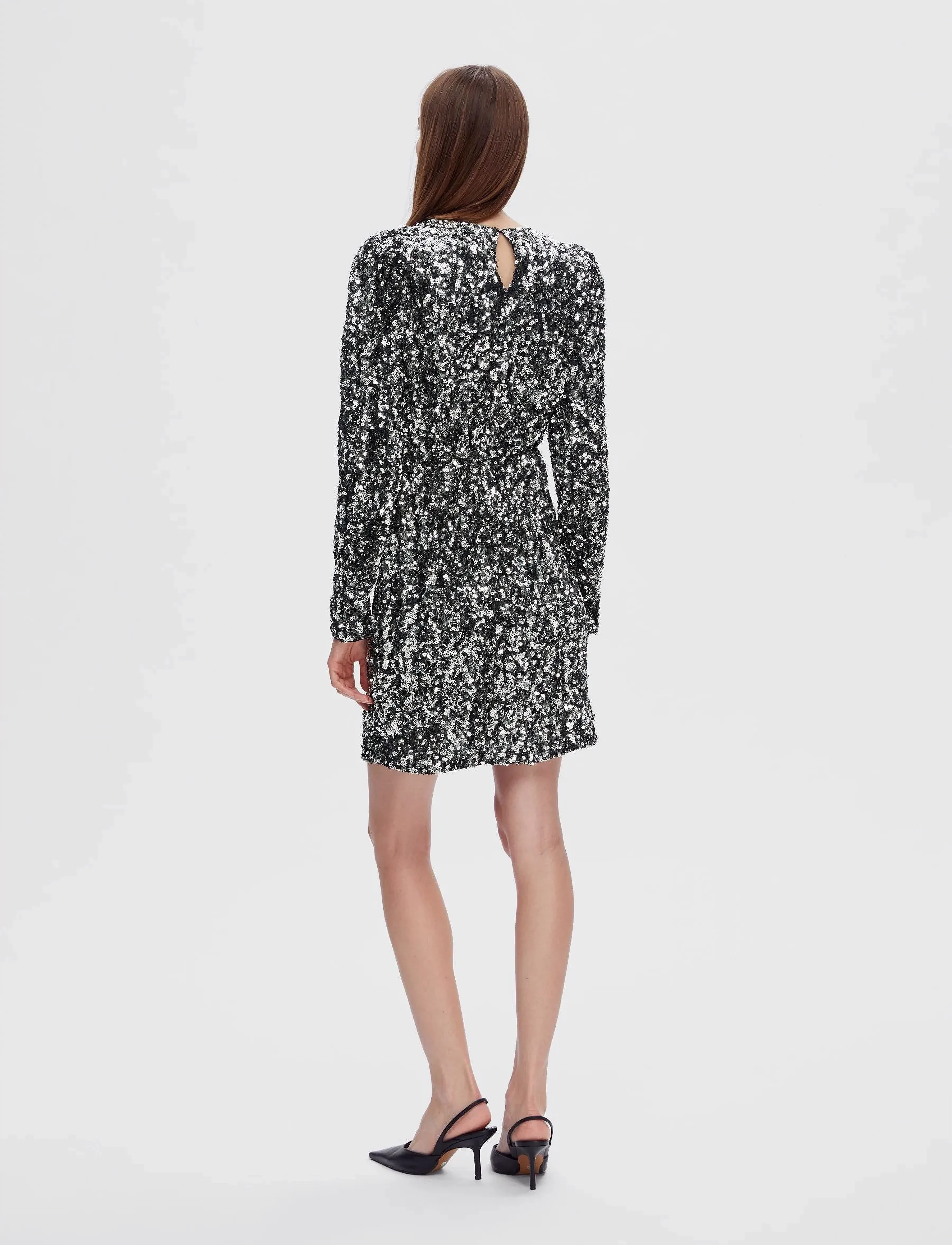 Selected - SLFCOLYN LS SHORT SEQUINS DRESS B - paillettenkleider - silver - 4