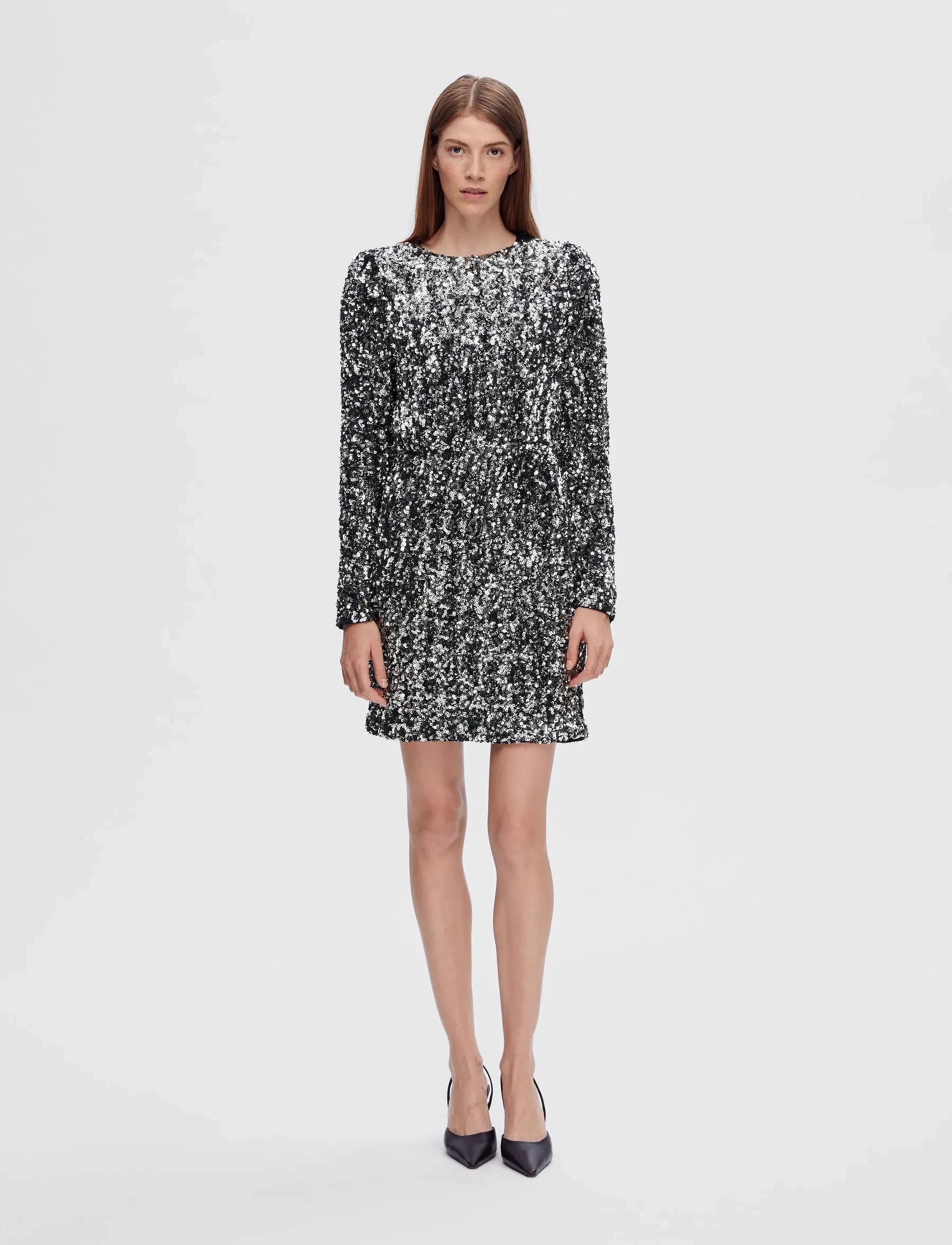 Selected - SLFCOLYN LS SHORT SEQUINS DRESS B - paillettenkleider - silver - 5