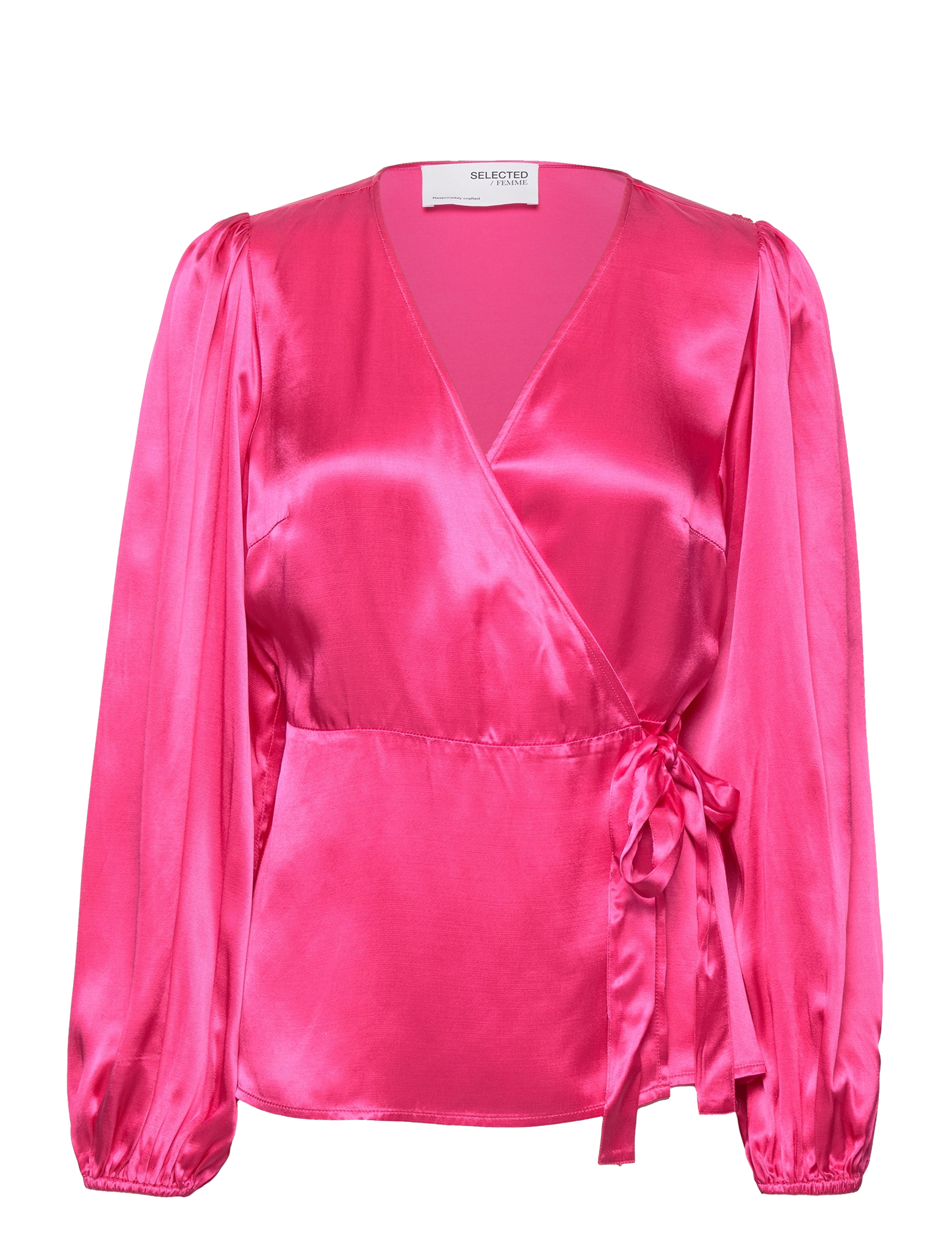 Selected SLFEVA-FANNI LS WRAP TOP EX - Blouses - PINK PEACOCK / pink/rose