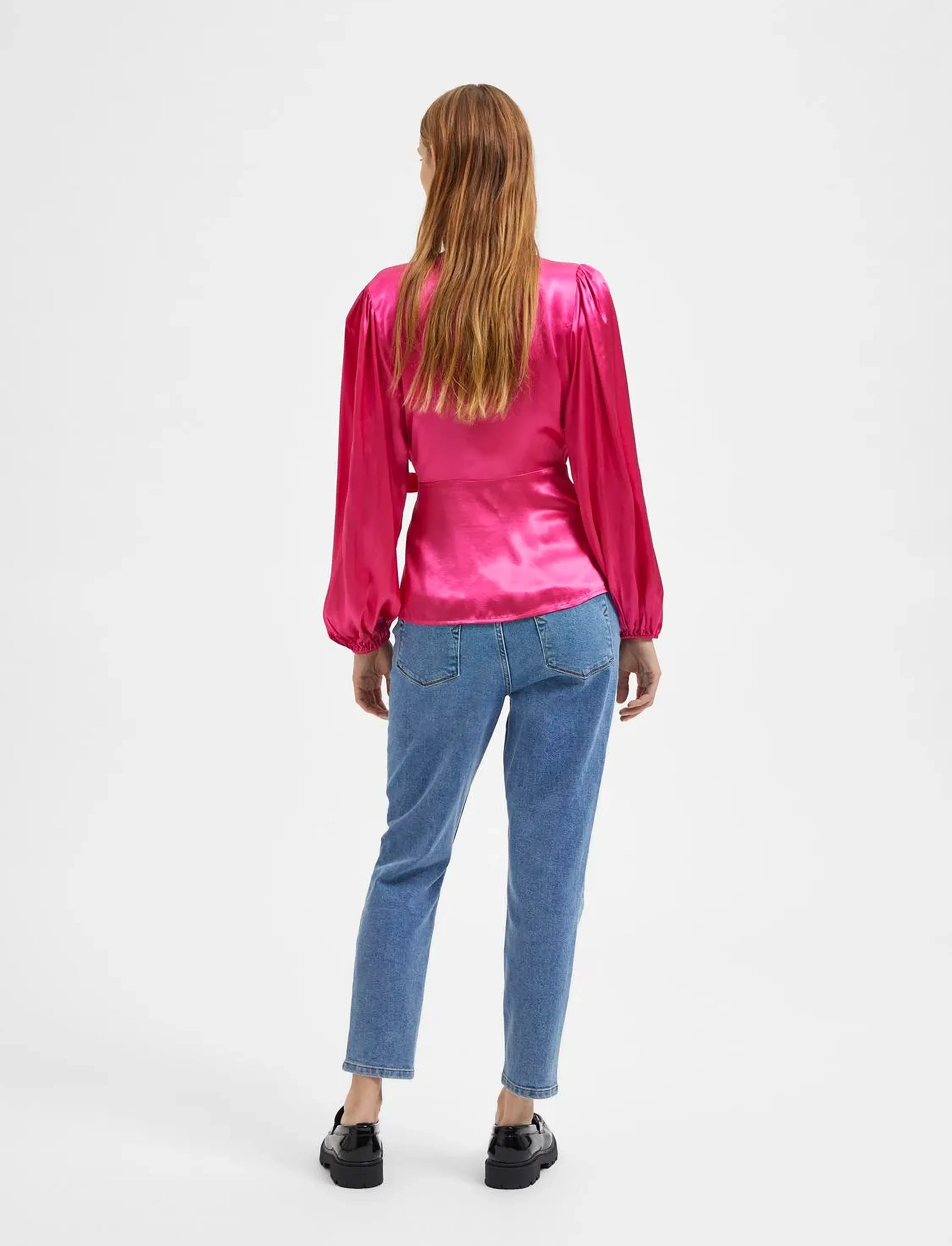 Selected - SLFEVA-FANNI LS WRAP TOP EX - langärmlige blusen - pink peacock - 3
