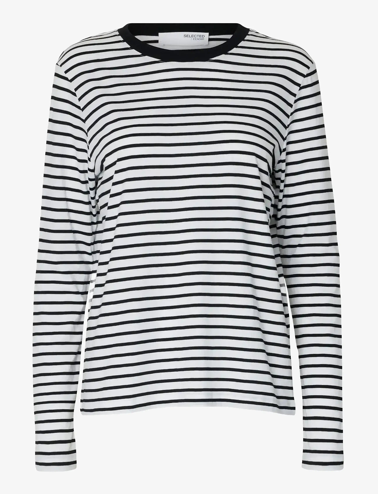 Selected - SLFESSENTIAL LS STRIPED O-NECK TEE NOOS - långärmade toppar - black - 1