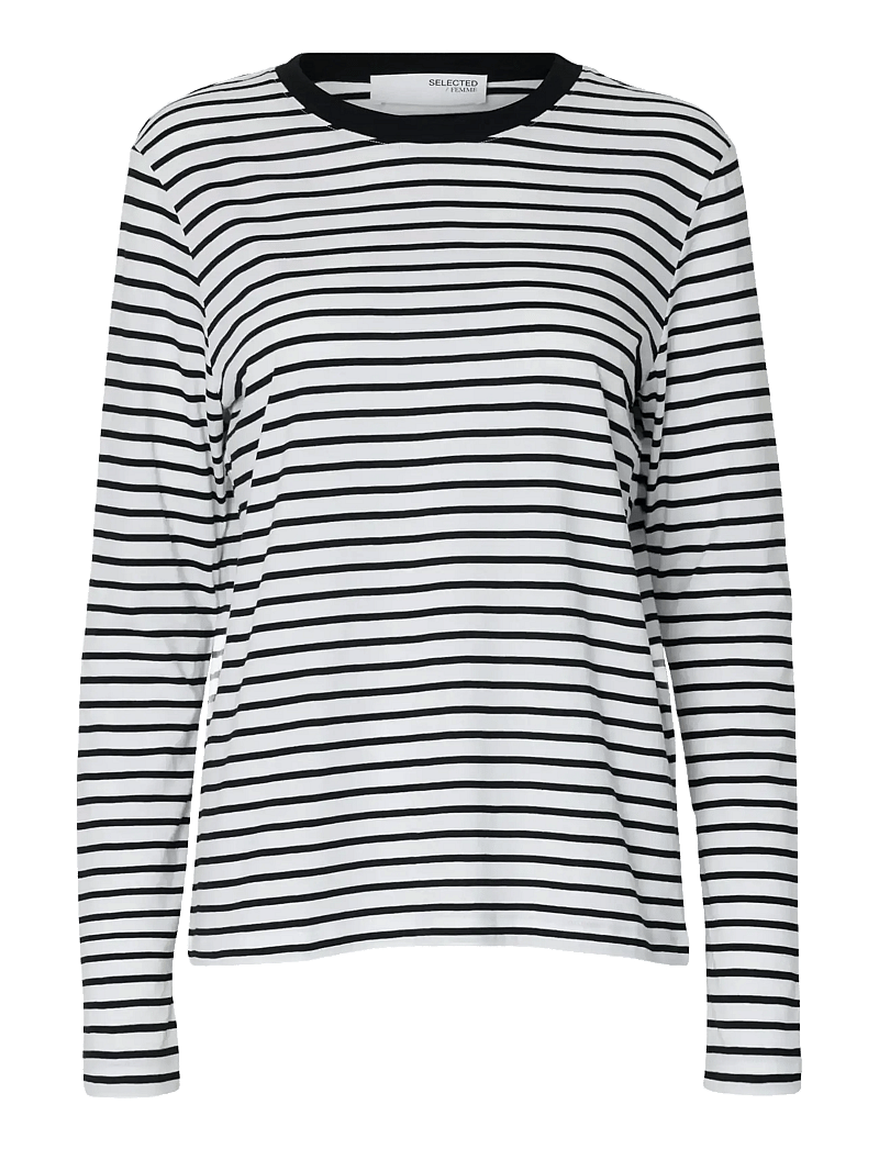 Selected - SLFESSENTIAL LS STRIPED O-NECK TEE NOOS - långärmade toppar - black - 1