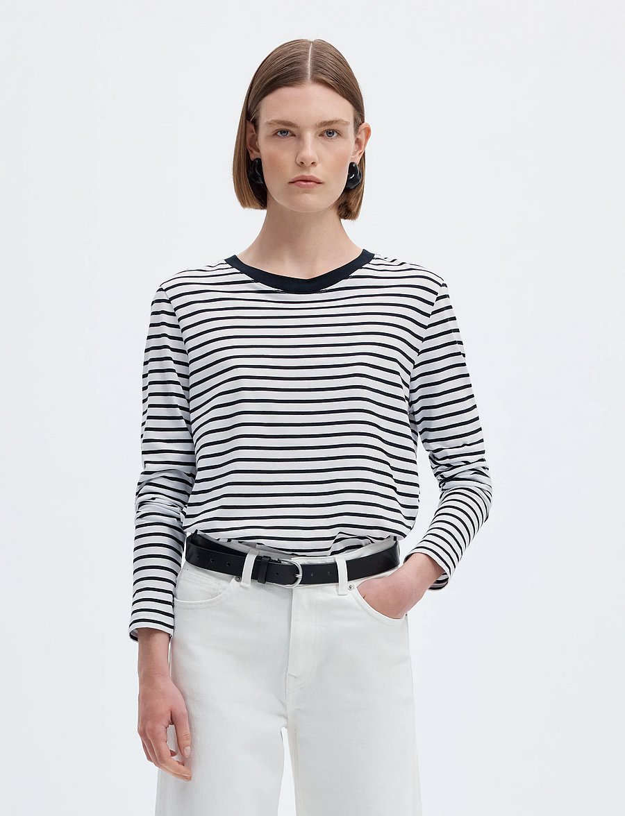 Selected - SLWESSENTIAL LS STRIPED O-NECK TEE NOOS - långärmade toppar - black - 0