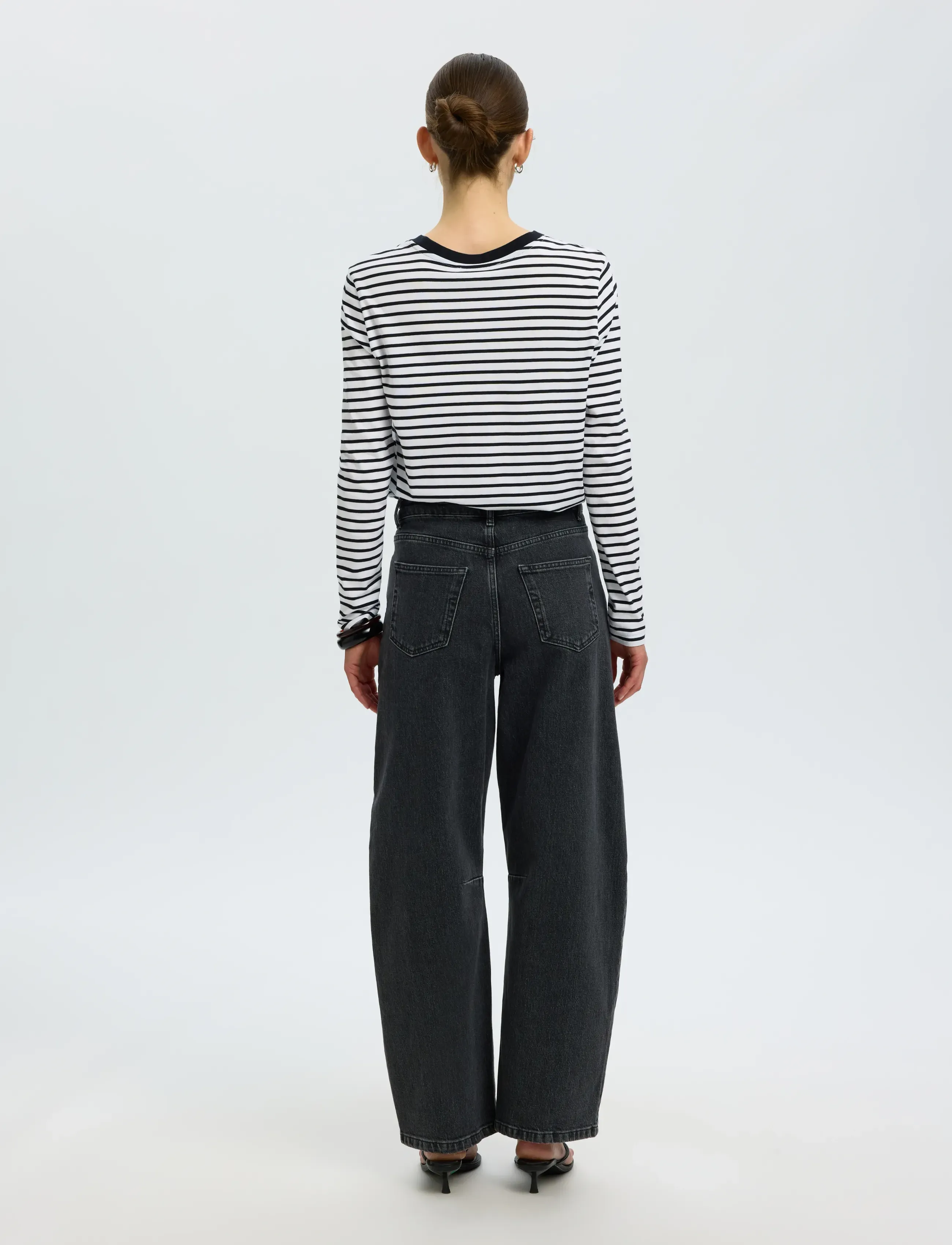 Selected - SLWESSENTIAL LS STRIPED O-NECK TEE NOOS - langerma toppar - black - 2