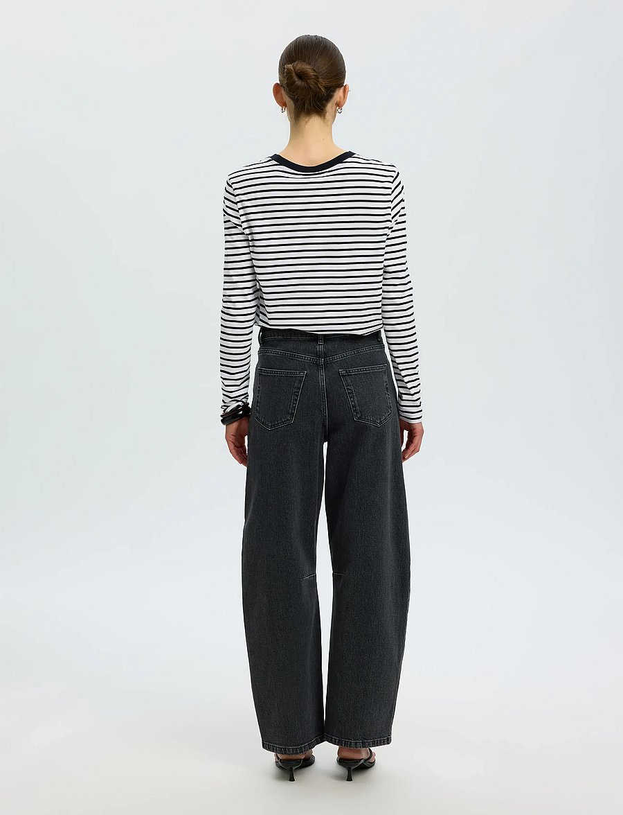Selected - SLWESSENTIAL LS STRIPED O-NECK TEE NOOS - langerma toppar - black - 2