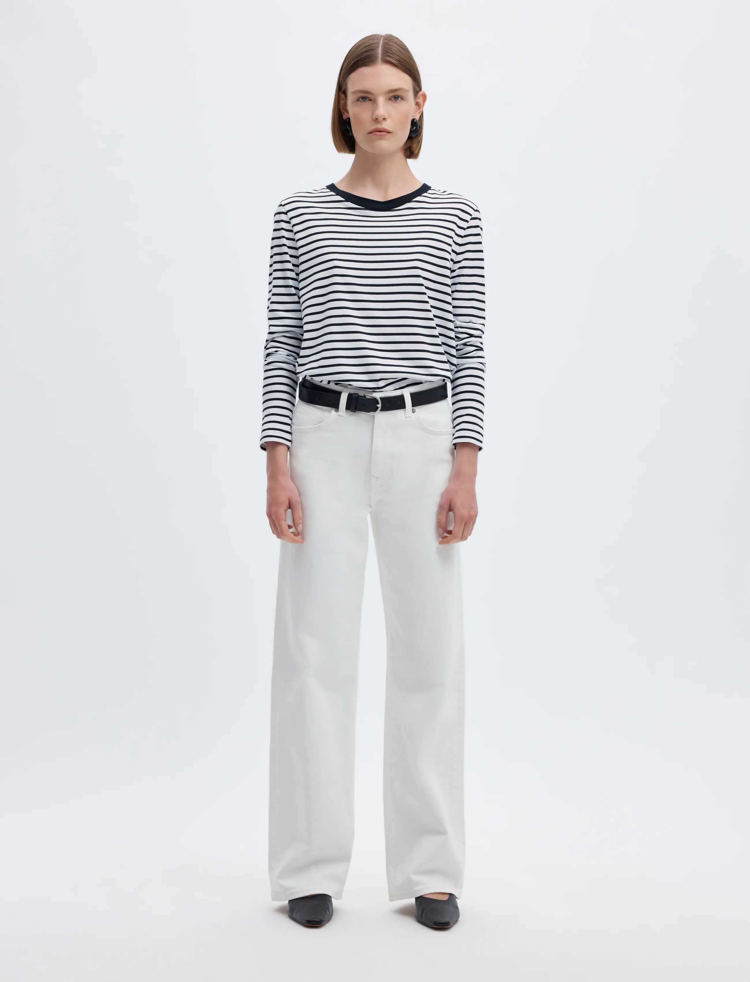 Selected - SLWESSENTIAL LS STRIPED O-NECK TEE NOOS - långärmade toppar - black - 3