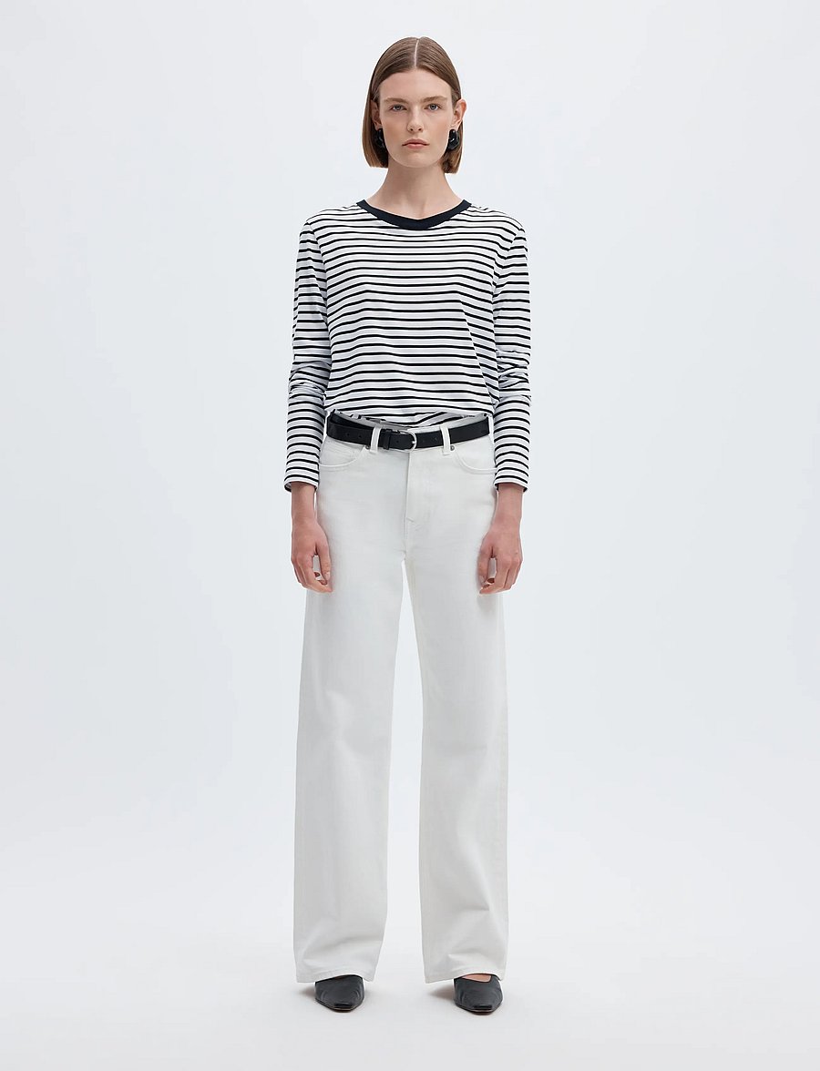 Selected - SLWESSENTIAL LS STRIPED O-NECK TEE NOOS - långärmade toppar - black - 3