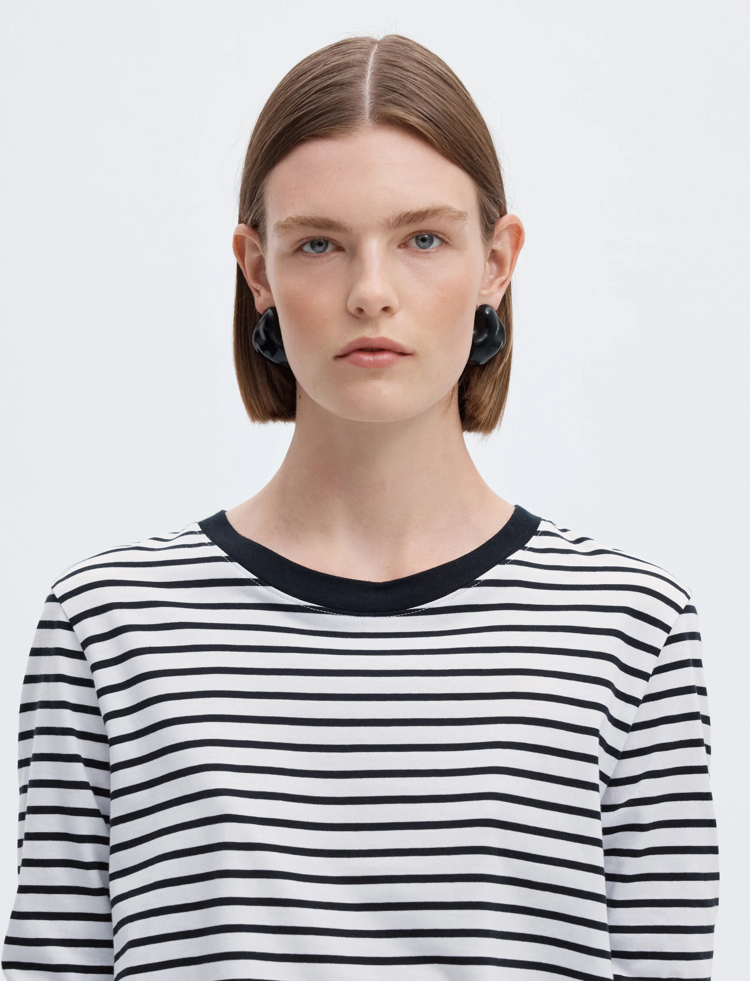 Selected - SLWESSENTIAL LS STRIPED O-NECK TEE NOOS - långärmade toppar - black - 4