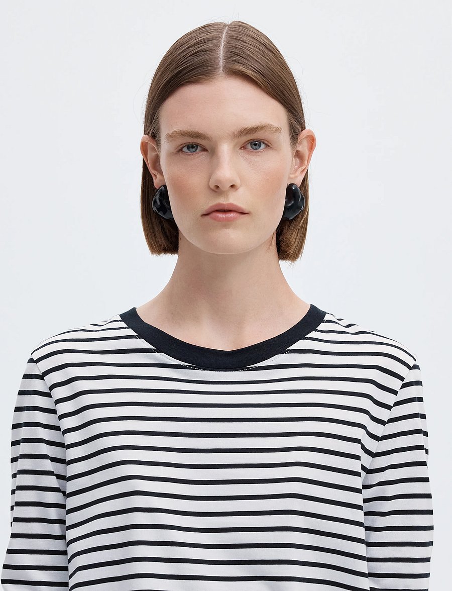 Selected - SLWESSENTIAL LS STRIPED O-NECK TEE NOOS - långärmade toppar - black - 4