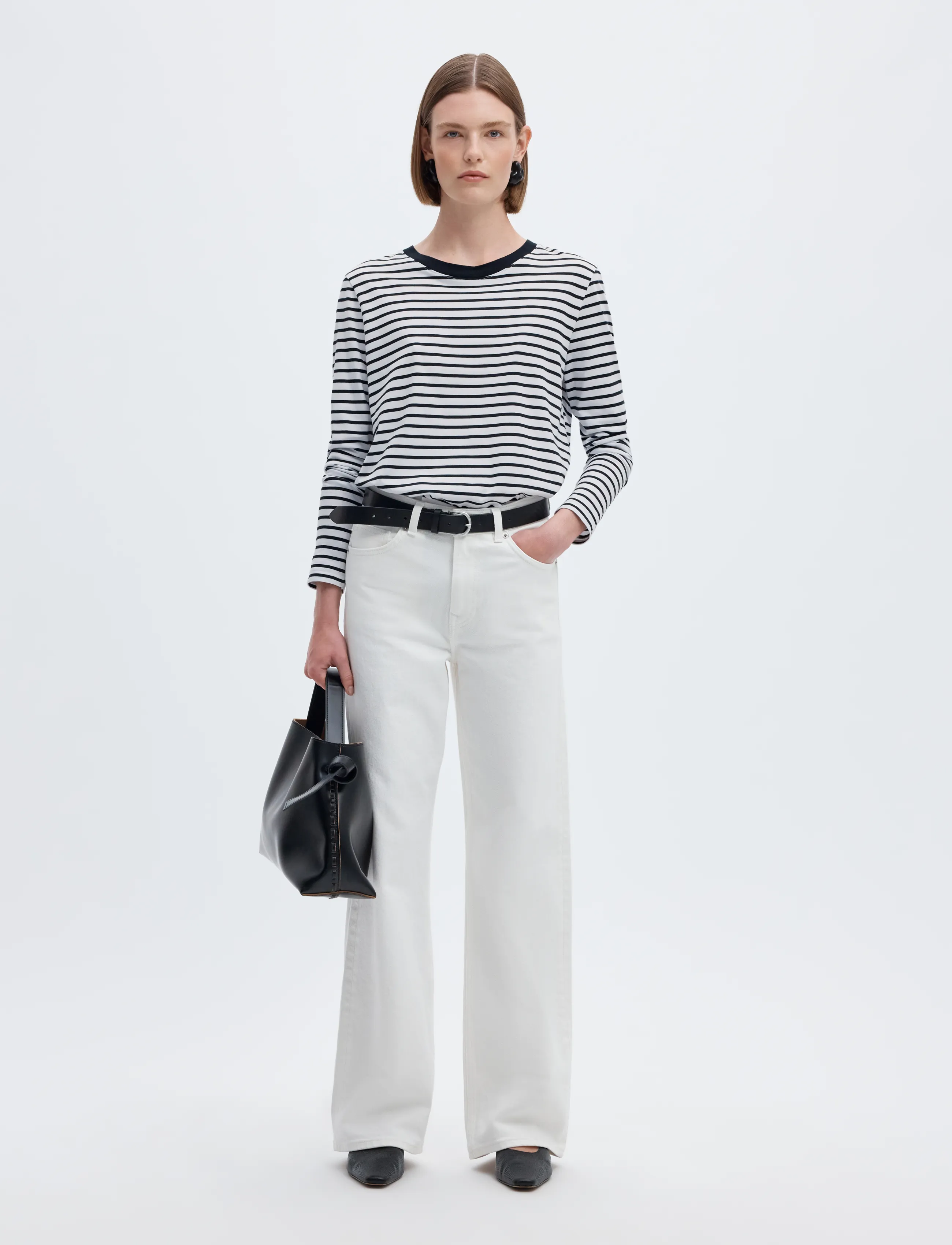 Selected - SLWESSENTIAL LS STRIPED O-NECK TEE NOOS - långärmade toppar - black - 5