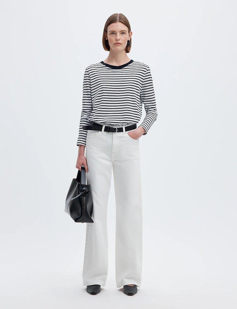 Selected - SLWESSENTIAL LS STRIPED O-NECK TEE NOOS - långärmade toppar - black - 5