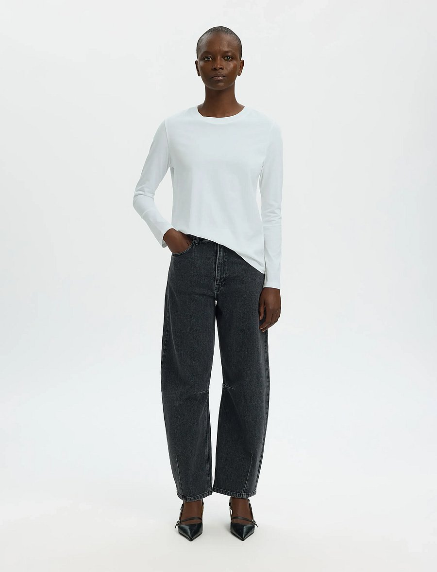 Selected - SLFESSENTIAL LS O-NECK TEE NOOS - långärmade toppar - bright white - 3