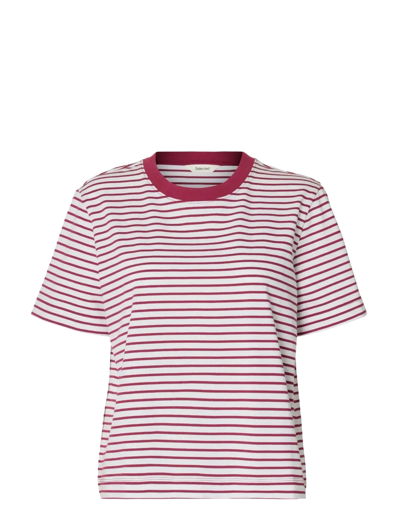 Selected SLWESSENTIAL SS STRIPED BOXY TEE NOOS - Selected - ANEMONE / burgundy
