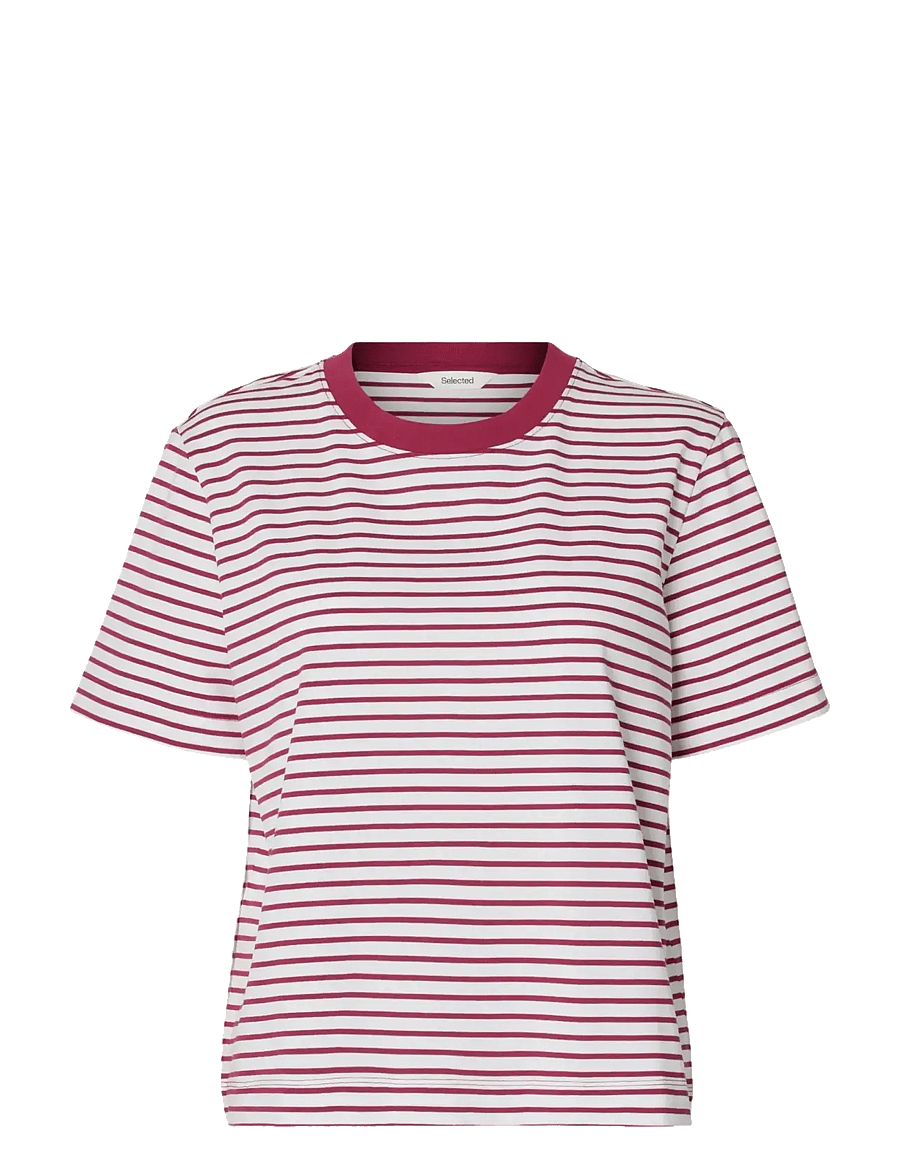 Selected - SLWESSENTIAL SS STRIPED BOXY TEE NOOS - t-shirts - anemone - 1