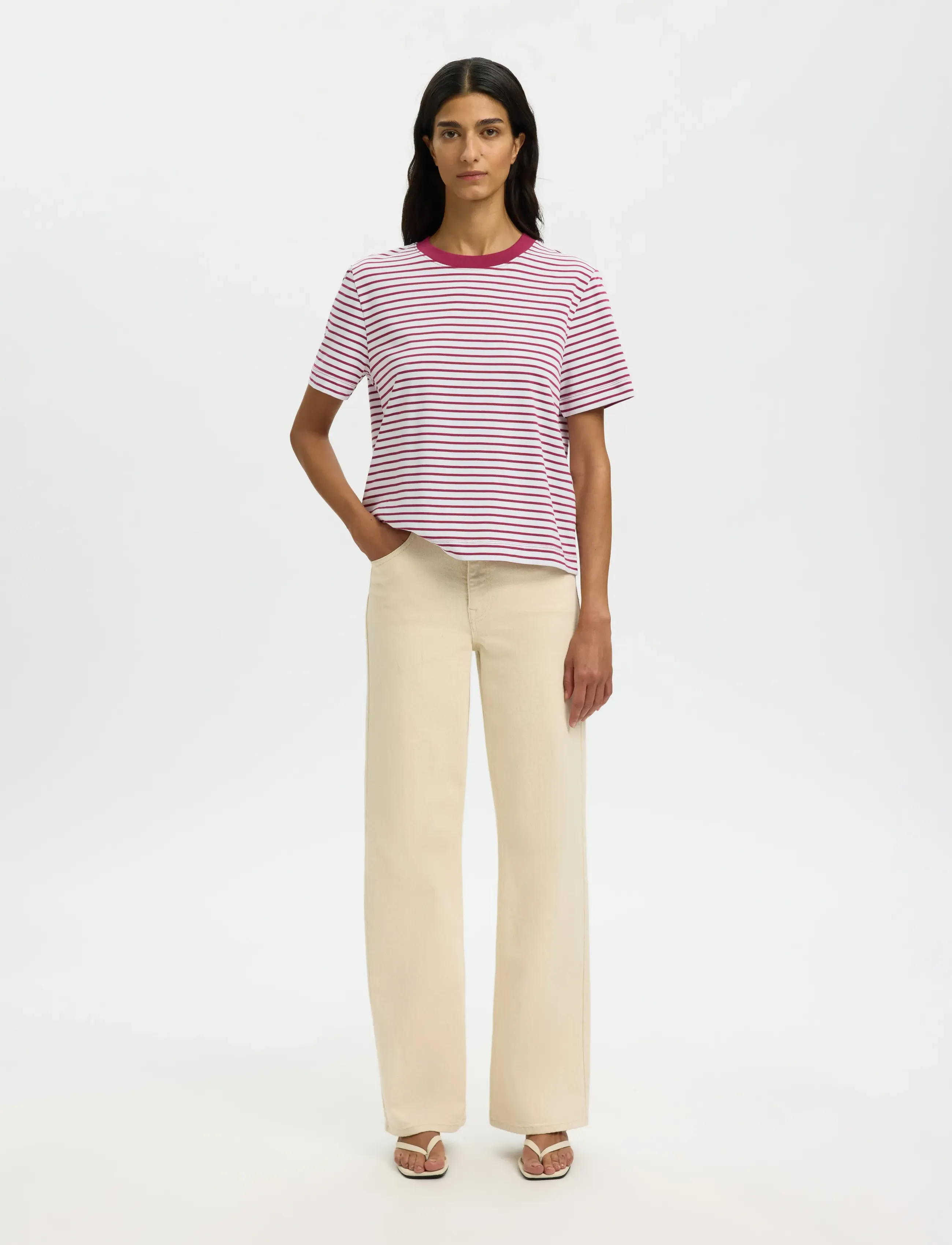 Selected - SLWESSENTIAL SS STRIPED BOXY TEE NOOS - t-shirts - anemone - 3