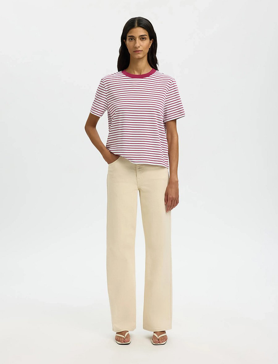 Selected - SLWESSENTIAL SS STRIPED BOXY TEE NOOS - t-shirts - anemone - 3