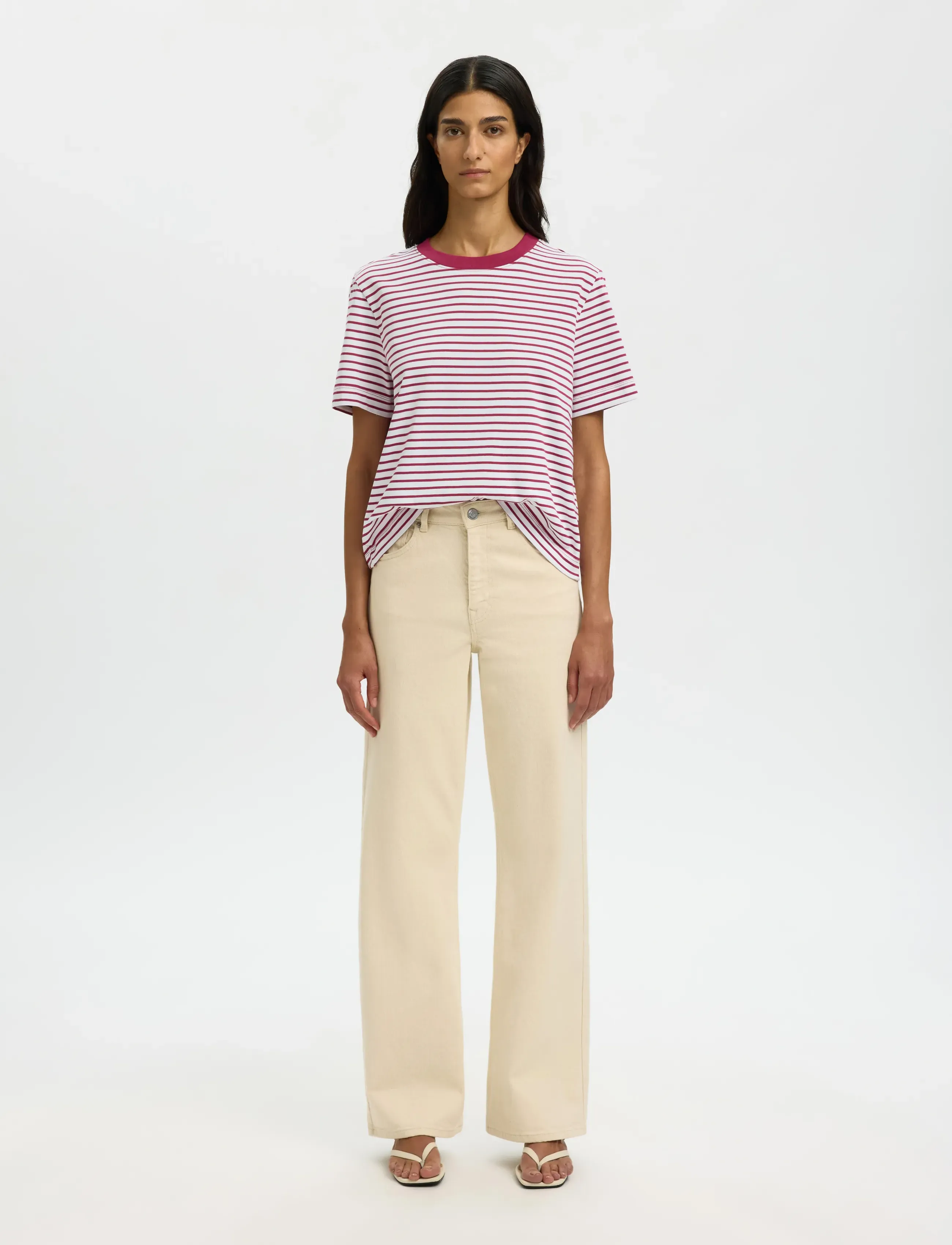 Selected - SLWESSENTIAL SS STRIPED BOXY TEE NOOS - t-shirts - anemone - 5