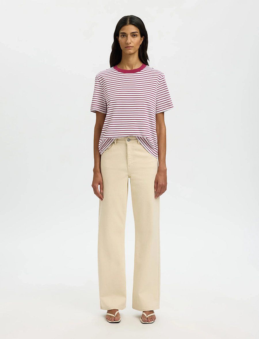 Selected - SLWESSENTIAL SS STRIPED BOXY TEE NOOS - t-shirts - anemone - 5