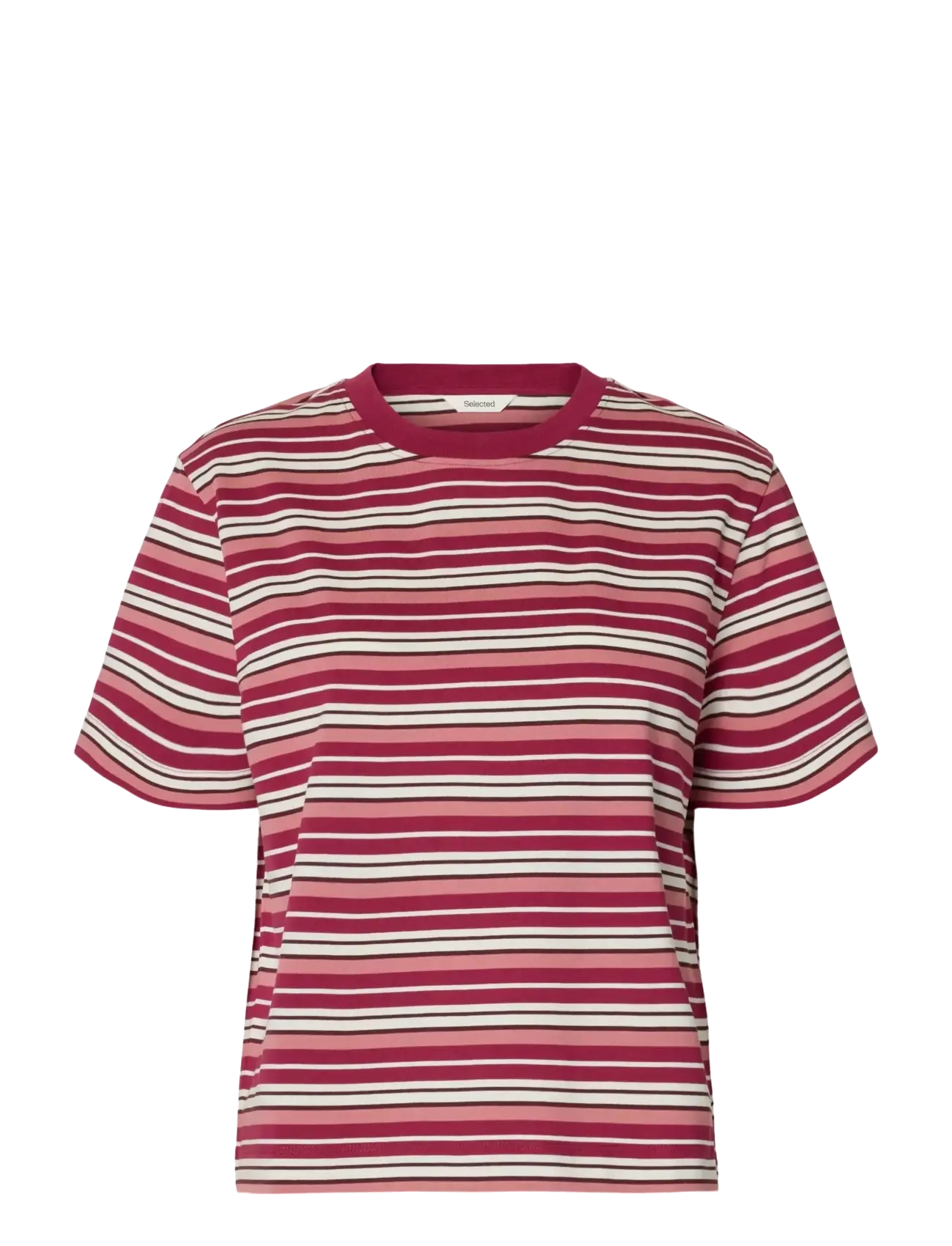 Selected SLWESSENTIAL SS STRIPED BOXY TEE NOOS - T-särgid ja alussärgid - ANEMONE / burgundy