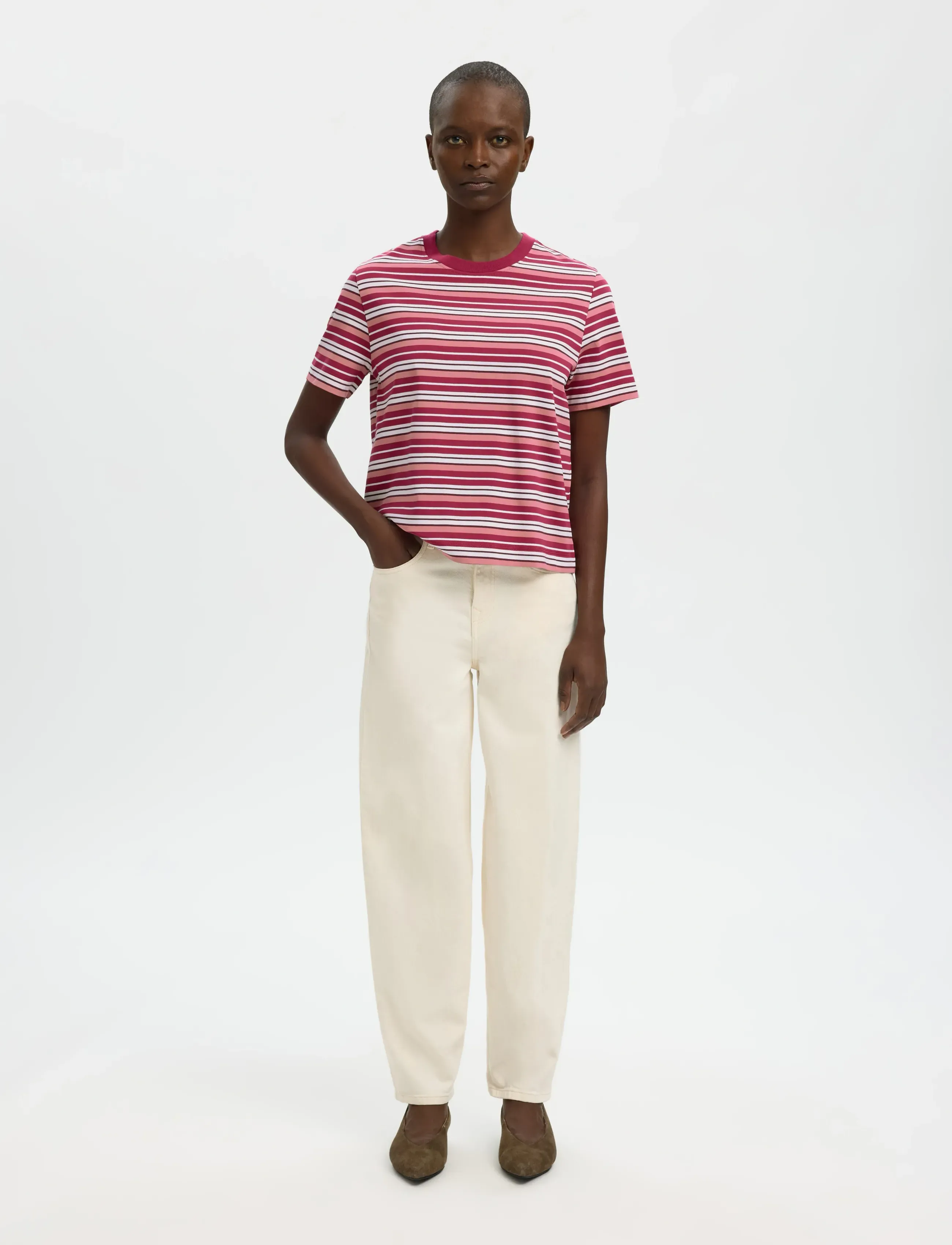 Selected - SLWESSENTIAL SS STRIPED BOXY TEE NOOS - t-shirts - anemone - 3