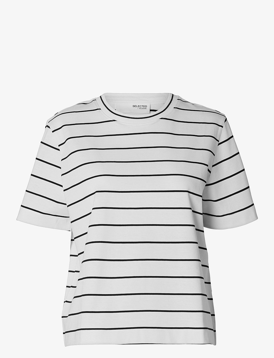 Selected - SLWESSENTIAL SS STRIPED BOXY TEE NOOS - t-shirts - bright white - 1