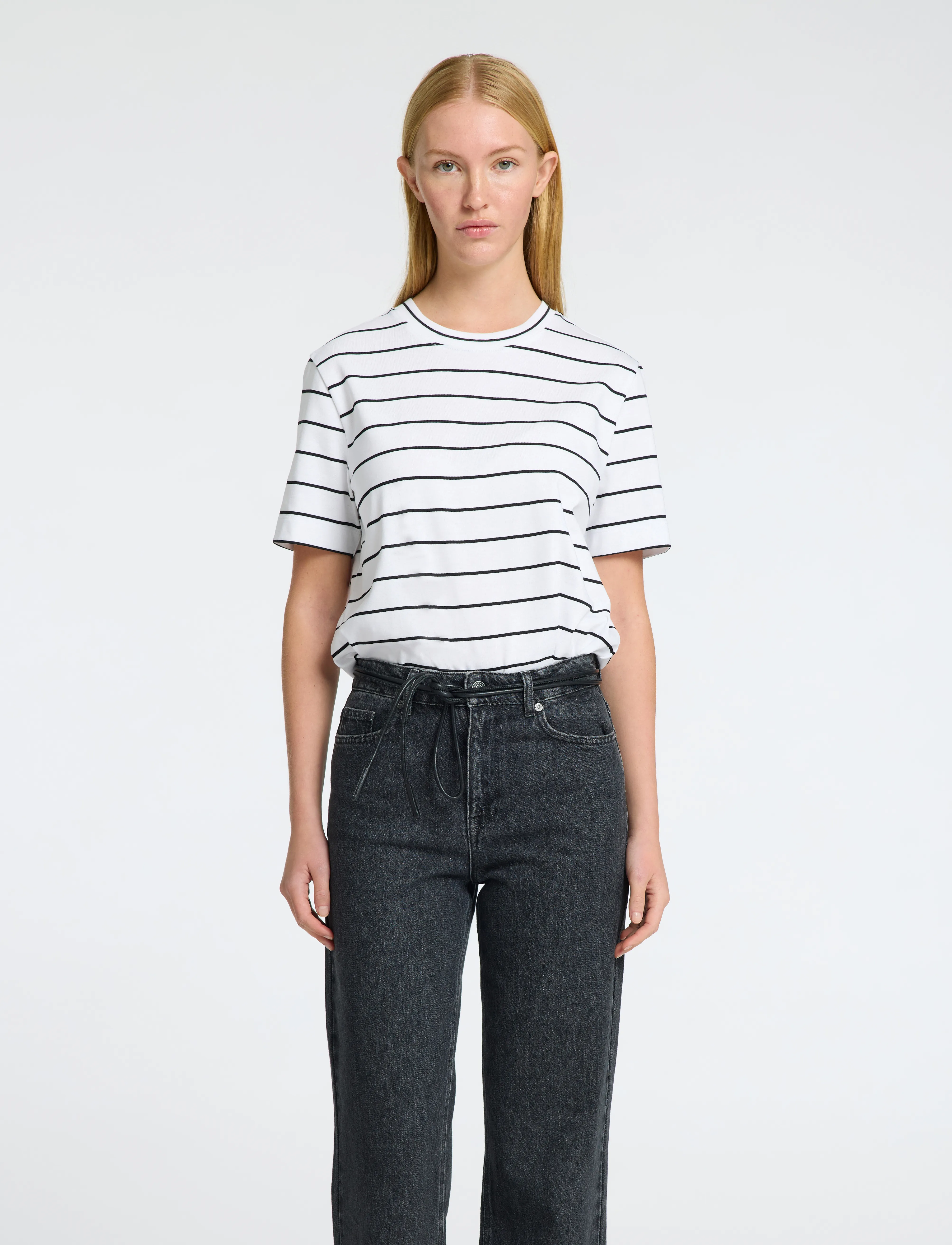 Selected SLWESSENTIAL SS STRIPED BOXY TEE NOOS - T-Shirts & Tops - BRIGHT WHITE / white