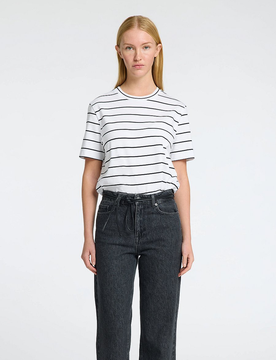 Selected - SLWESSENTIAL SS STRIPED BOXY TEE NOOS - t-shirts - bright white - 0